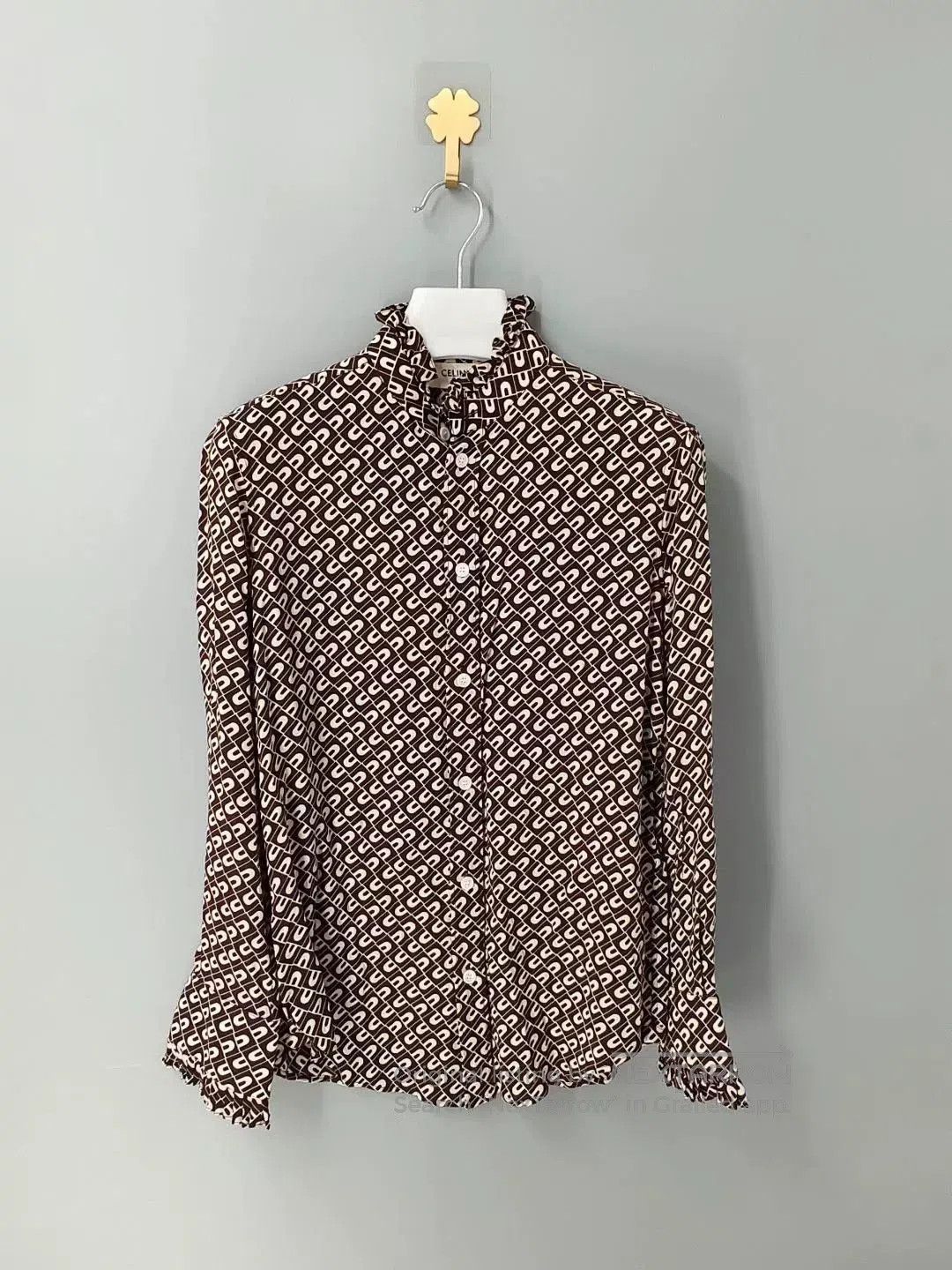 Celine Celine Printed Silk Ruffled Shirt. Size XXS / US 00 / IT 34 - 1 Thumbnail