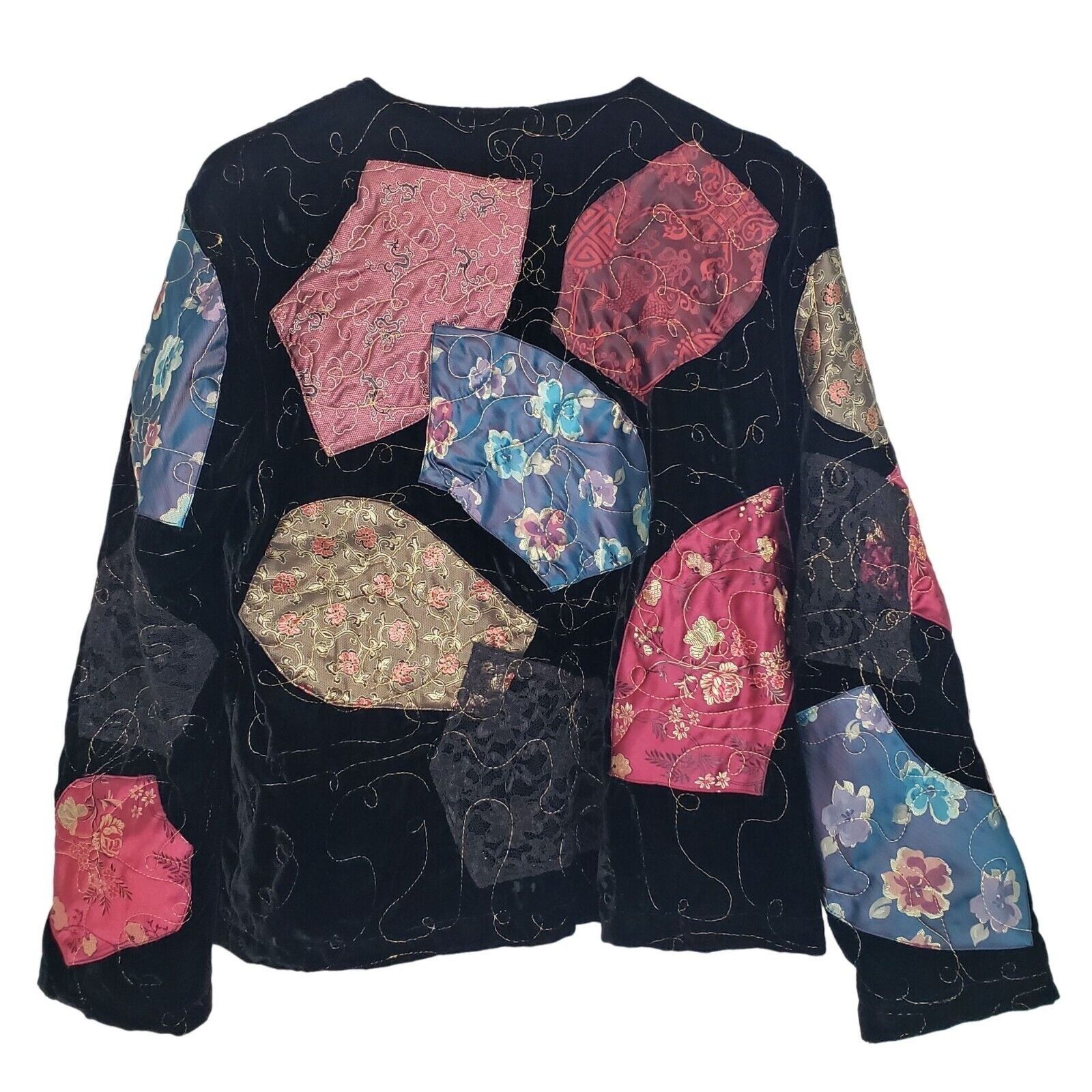 Designer Chicos 1 Velvet Floral Asian Patchwork Jacket Womens Size S Size S / US 4 / IT 40 - 7 Thumbnail