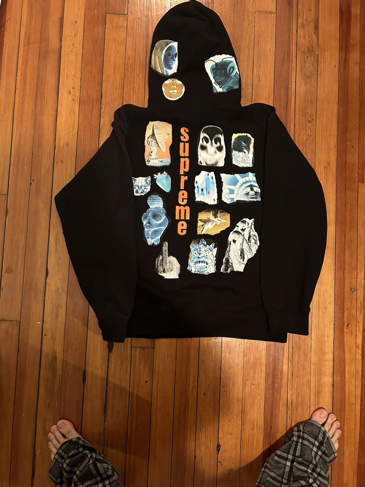 image of Supreme Vertical Logo Hoodie in Black, Men's (Size Large)