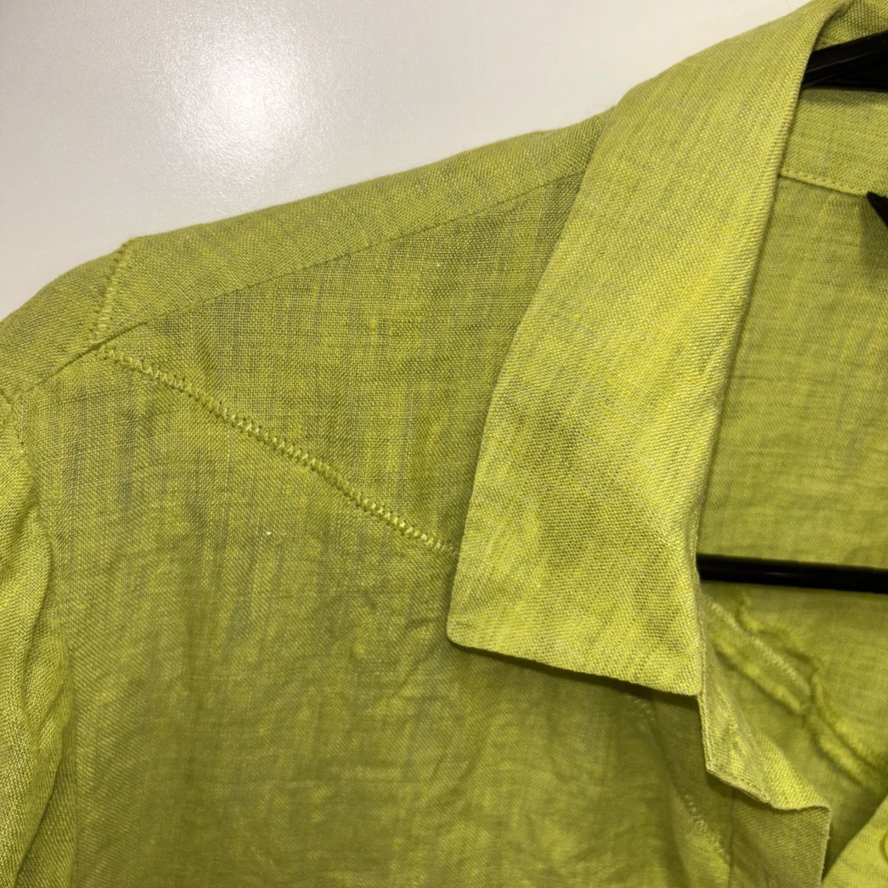 Vintage Lafayette 148 New York Linen Button Up 3/4 Sleeve Top Shirt 12 Chartreuse Collar Womens Blouse Light Breathable Size XL / US 12-14 / IT 48-50 - 4 Thumbnail