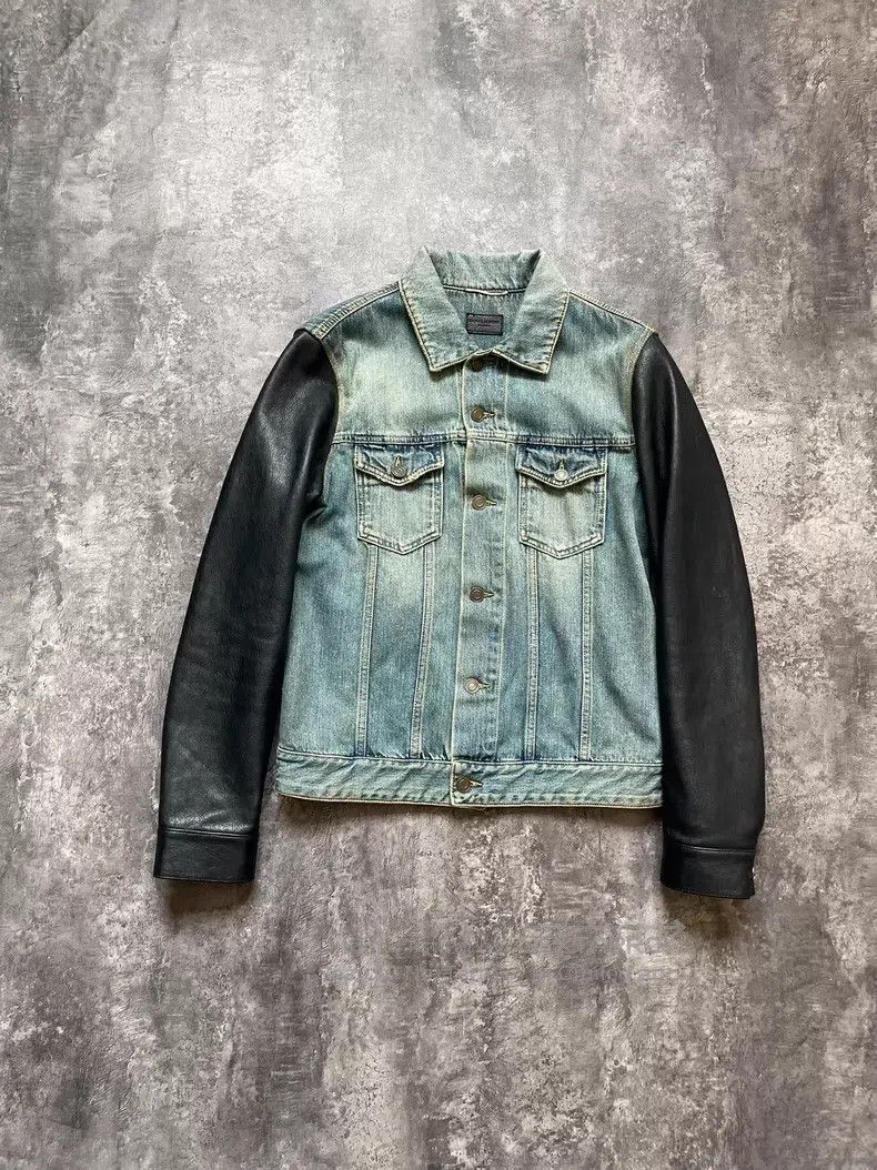 Saint Laurent Paris Saint Laurent Paris Leather Sleeve Patched Denim Jacket Size US S / EU 44-46 / 1 - 1 Thumbnail