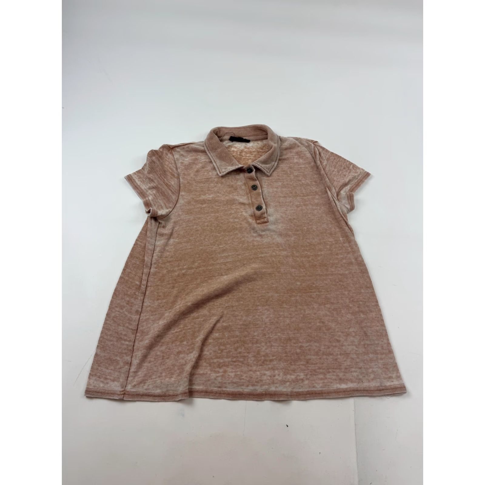 Vintage Jane + Delancey Polo Shirt Womens Medium Beige Slub Knit Short Sleeve Top Size M / US 6-8 / IT 42-44 - 2 Thumbnail