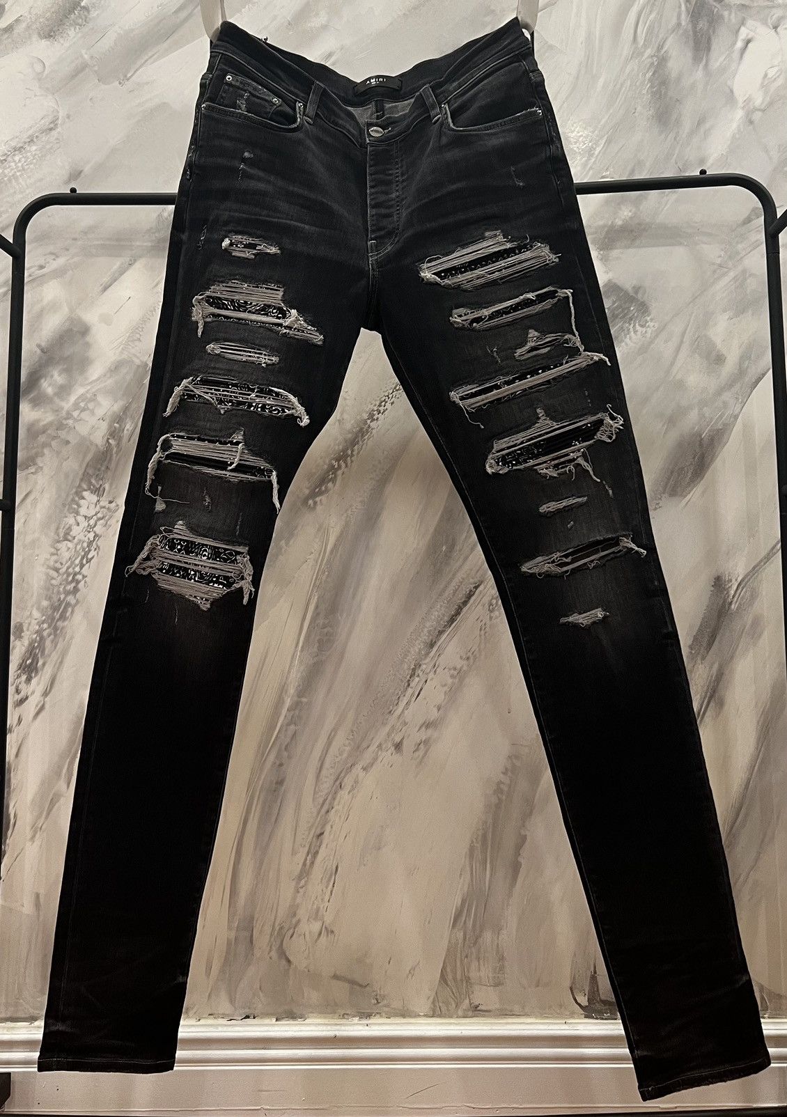 Amiri black bandana thrasher jeans