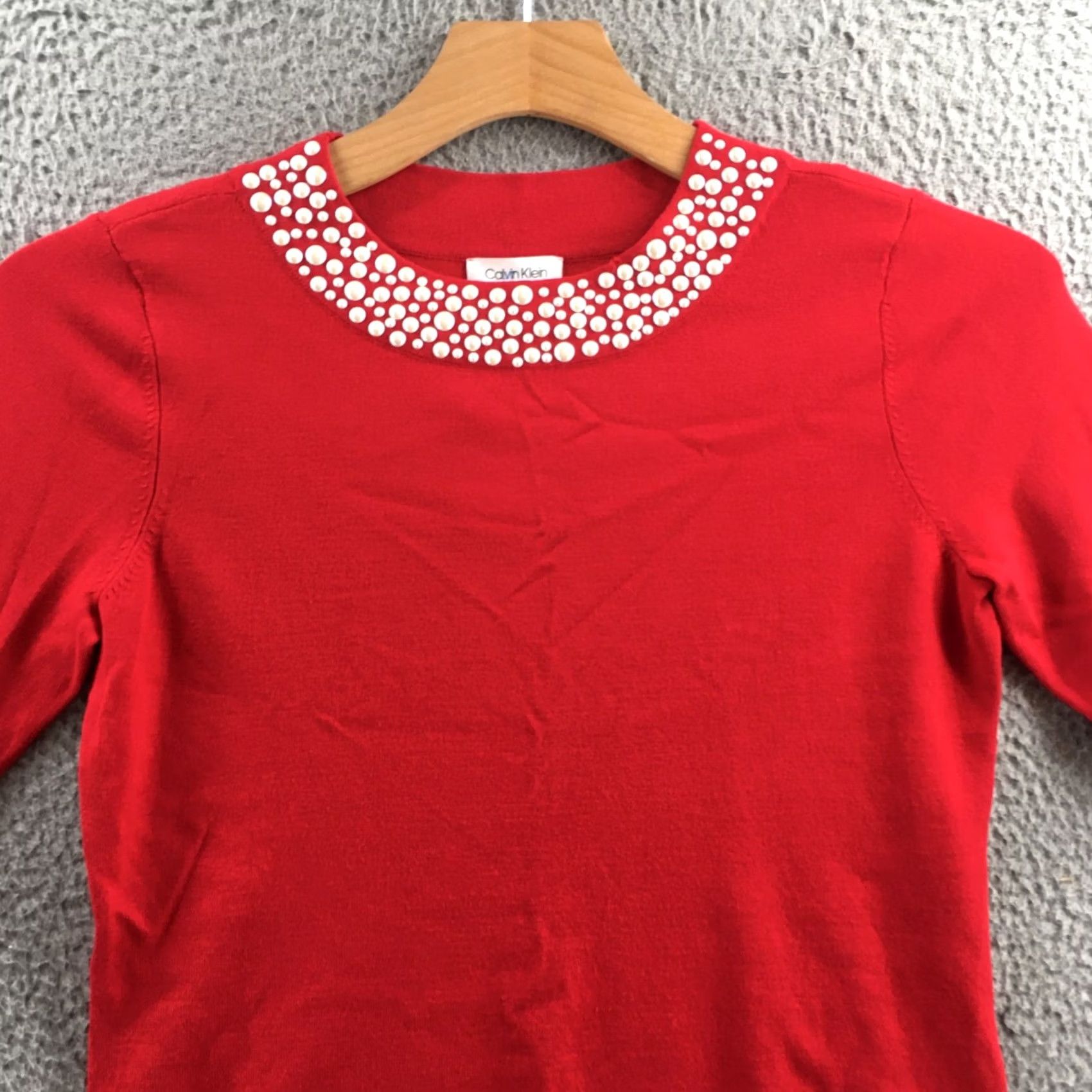 Calvin Klein Calvin Klein Sweater Womens S Red Knit 3/4 Sleeve Casual Pullover Crew Neck NEW Size S / US 4 / IT 40 - 2 Thumbnail