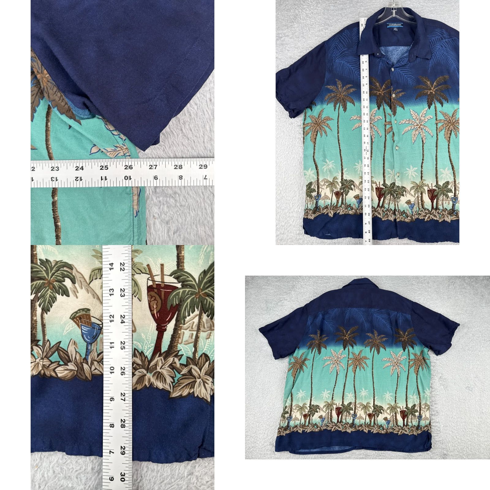 Croft & Barrow Croft & Barrow Shirt Men 2XL Blue Palm Cocktails Button Up Rayon Hawaiian Size US XXL / EU 58 / 5 - 8 Thumbnail