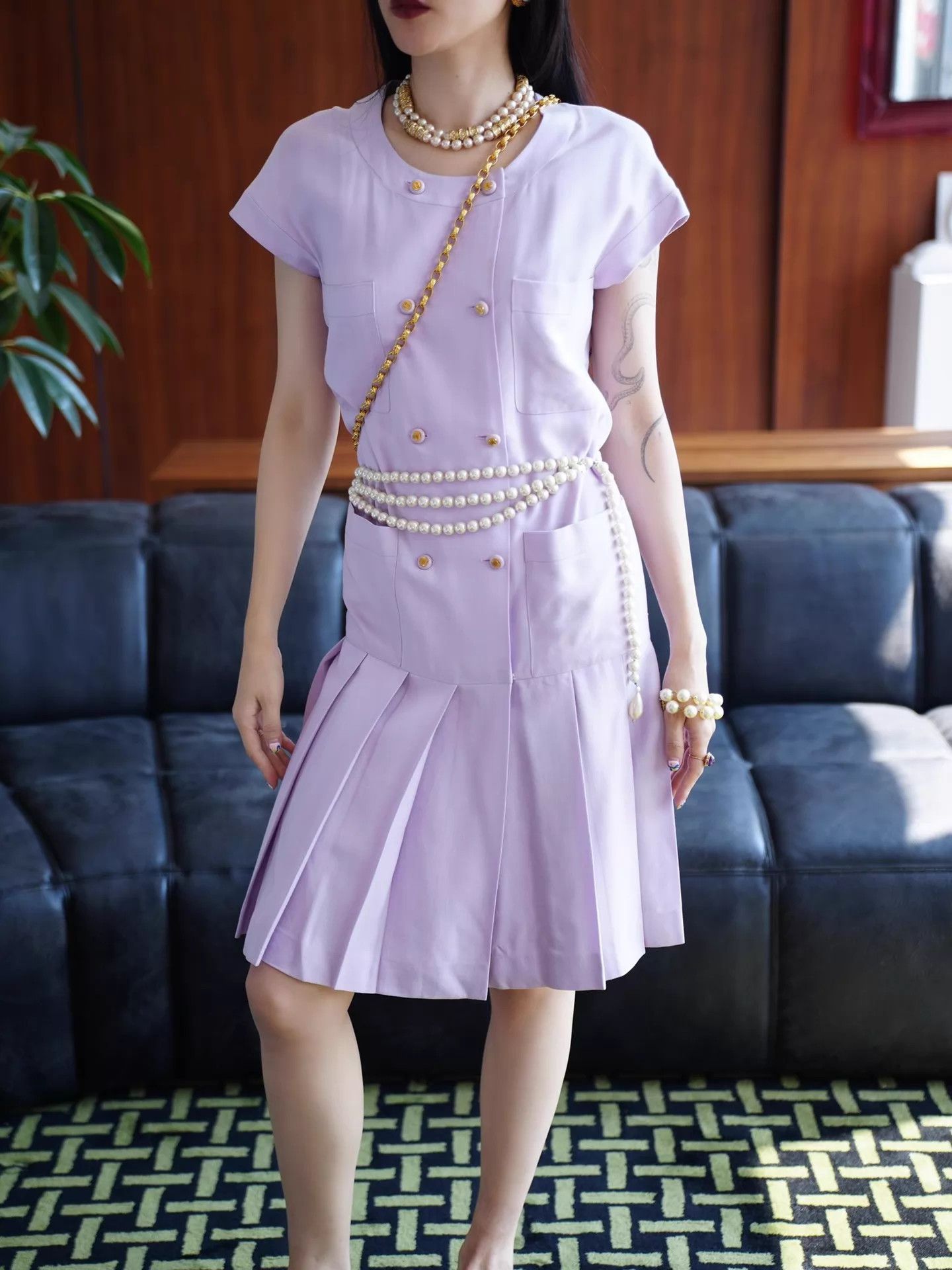 Chanel Chanel 90s Lilac Pleated Short Sleeve Dress FR38 Size S / US 4 / IT 40 - 9 Thumbnail