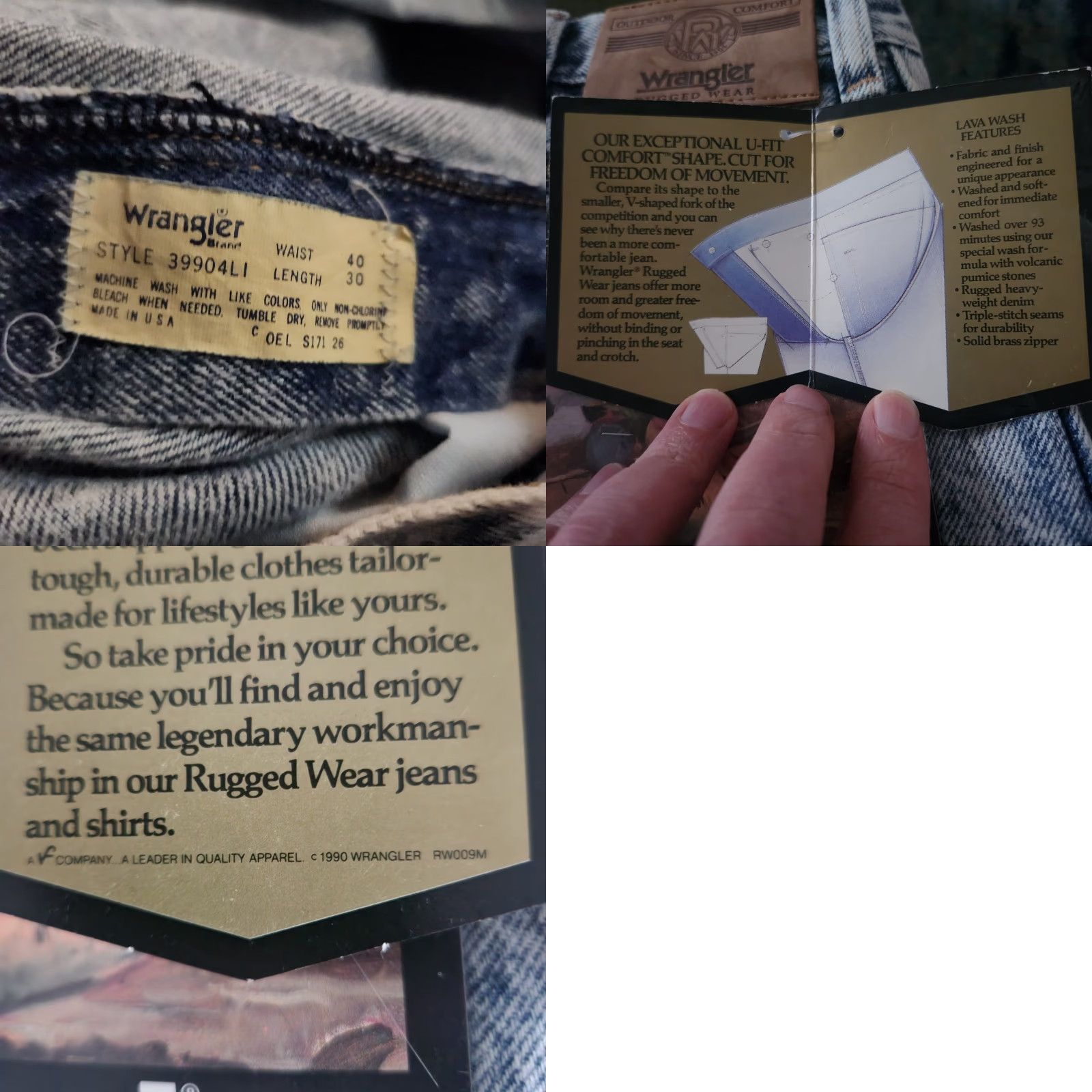 Wrangler VINTAGE Wrangler Jeans Acid Lava Wash 40x30 Made USA 90s NWT Denim Tailored Mens Boys? Size US 40 / EU 56 - 9 Thumbnail