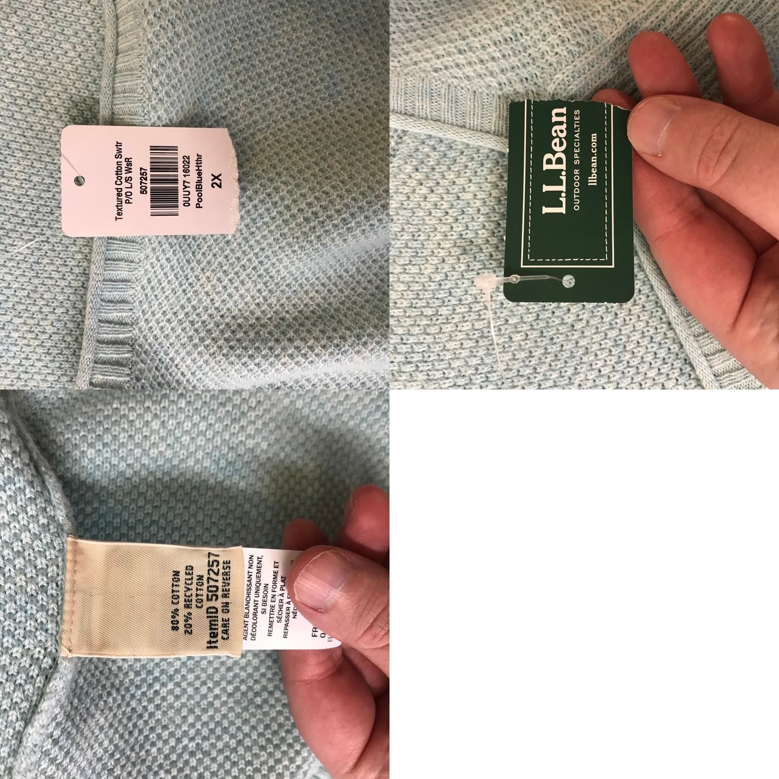 Vintage L.L.Bean Textured Cotton Sweater Pool Blue Heather 2X Scoop Neck Pullover Size XXL / US 16-18 / IT 52-54 - 8 Thumbnail