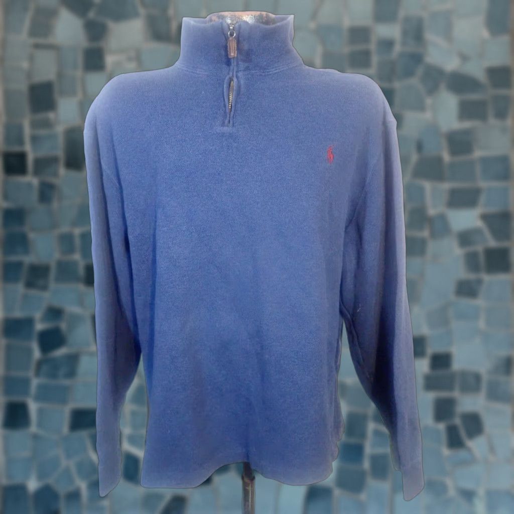 Ralph Lauren VINTAGE Polo Ralph Lauren 100% Cotton 1/4 Zip Sweater, XL, Blue, Classic Fit, Long Sleeve, Business Casual, Mens Size US XL / EU 56 / 4 - 1 Thumbnail