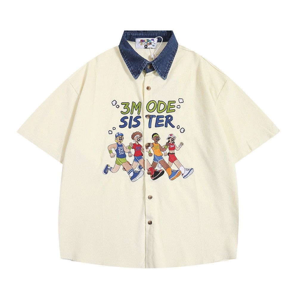 Vintage Men's patchwork casual cartoon embroidered loose shirt Size US M / EU 48-50 / 2 - 1 Thumbnail