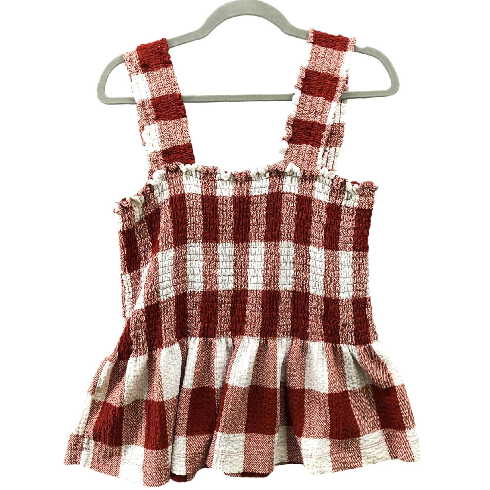 Loft Loft Smocked Cami Womens XL Peplum Rust Brown Plaid Stretch Camisole Tank Shirt Bohemian Casual Knit Polyester Size XL / US 12-14 / IT 48-50 - 2 Thumbnail