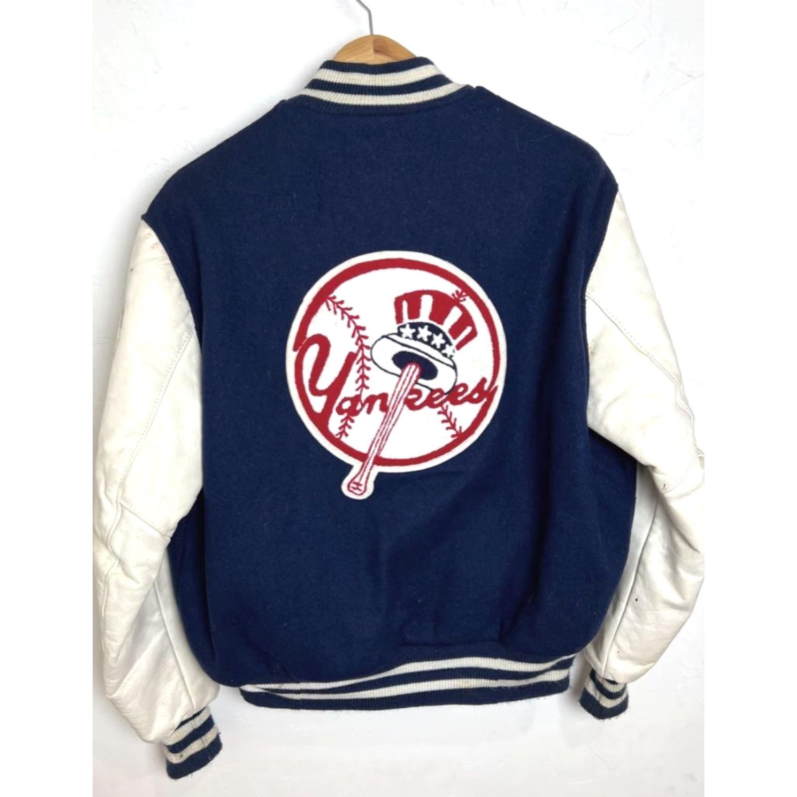 Vintage DeLONG Yankees Varsity Jacket Navy/White Wool/Leather Size 42 Size US XS / EU 42 / 0 - 3 Thumbnail