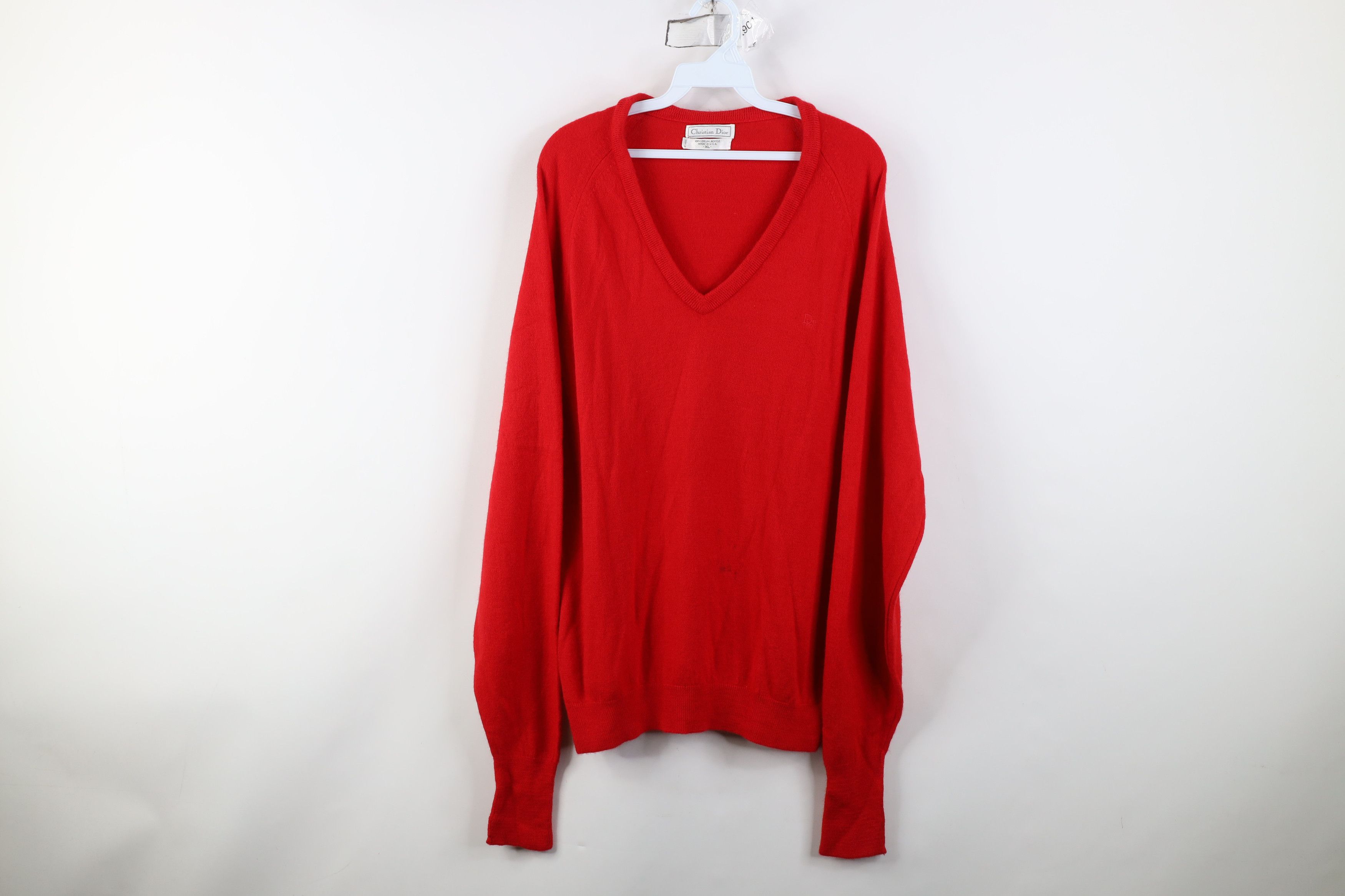 Christian Dior Monsieur Vintage 80s 90s Christian Dior Knit V-Neck Sweater Red USA Size US XL / EU 56 / 4 - 1 Thumbnail