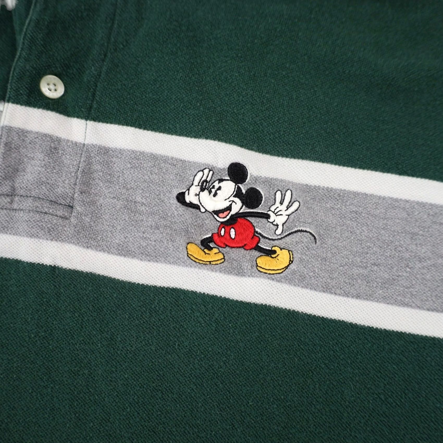 Disney VINTAGE Disney Mickey Varsity Squad Striped Polo Shirt XL Mens Green Gray Size US XL / EU 56 / 4 - 5 Thumbnail