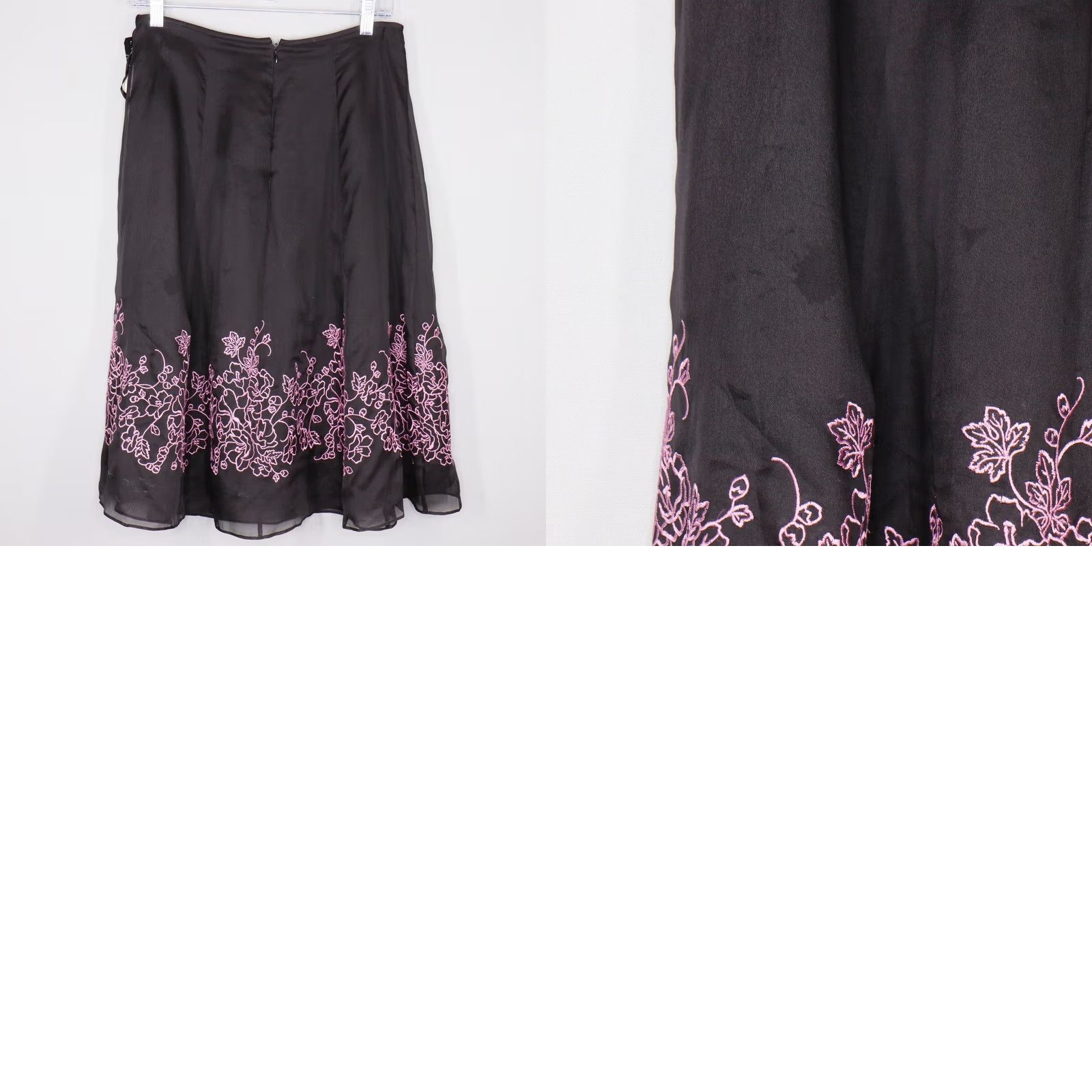 Adrianna Papell Adrianna Papell Skirt A-Line Knee Length Silk Embroidered Floral Black Women's Sz 6 Size 28" / US 6 / IT 42 - 8 Thumbnail