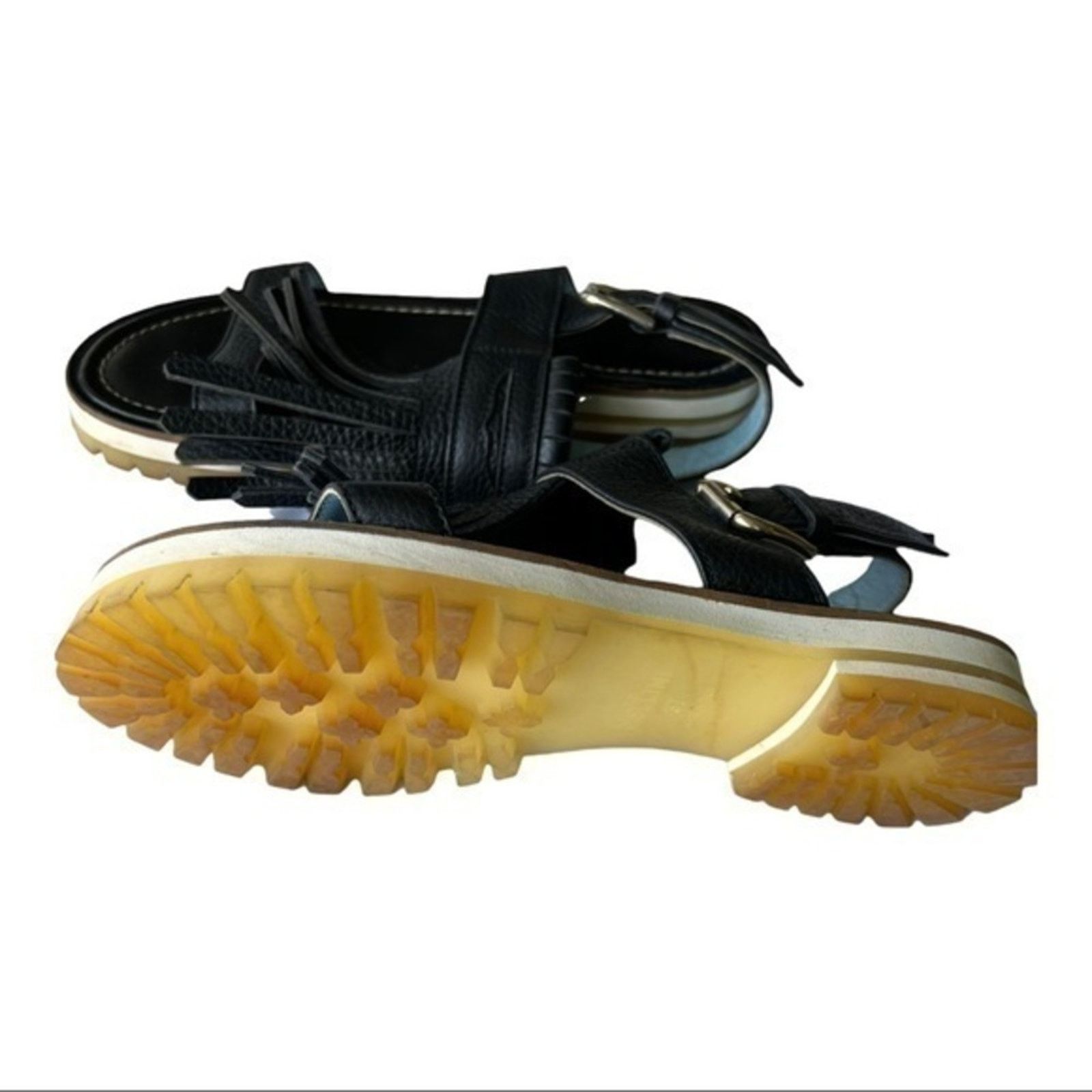 Pollini Studio Pollini Black Platform Leather Sandals Fringe Size 37 Size US 7 / IT 37 - 7 Thumbnail