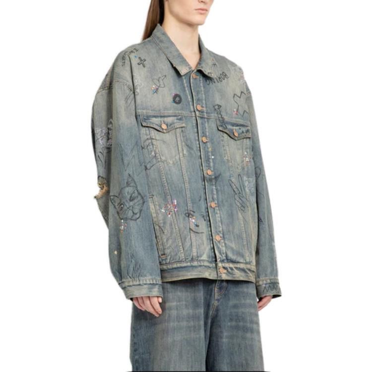 Balenciaga o1w1db10625 Scribble Oversized Jacket in Blue Size S / US 4 / IT 40 - 4 Thumbnail