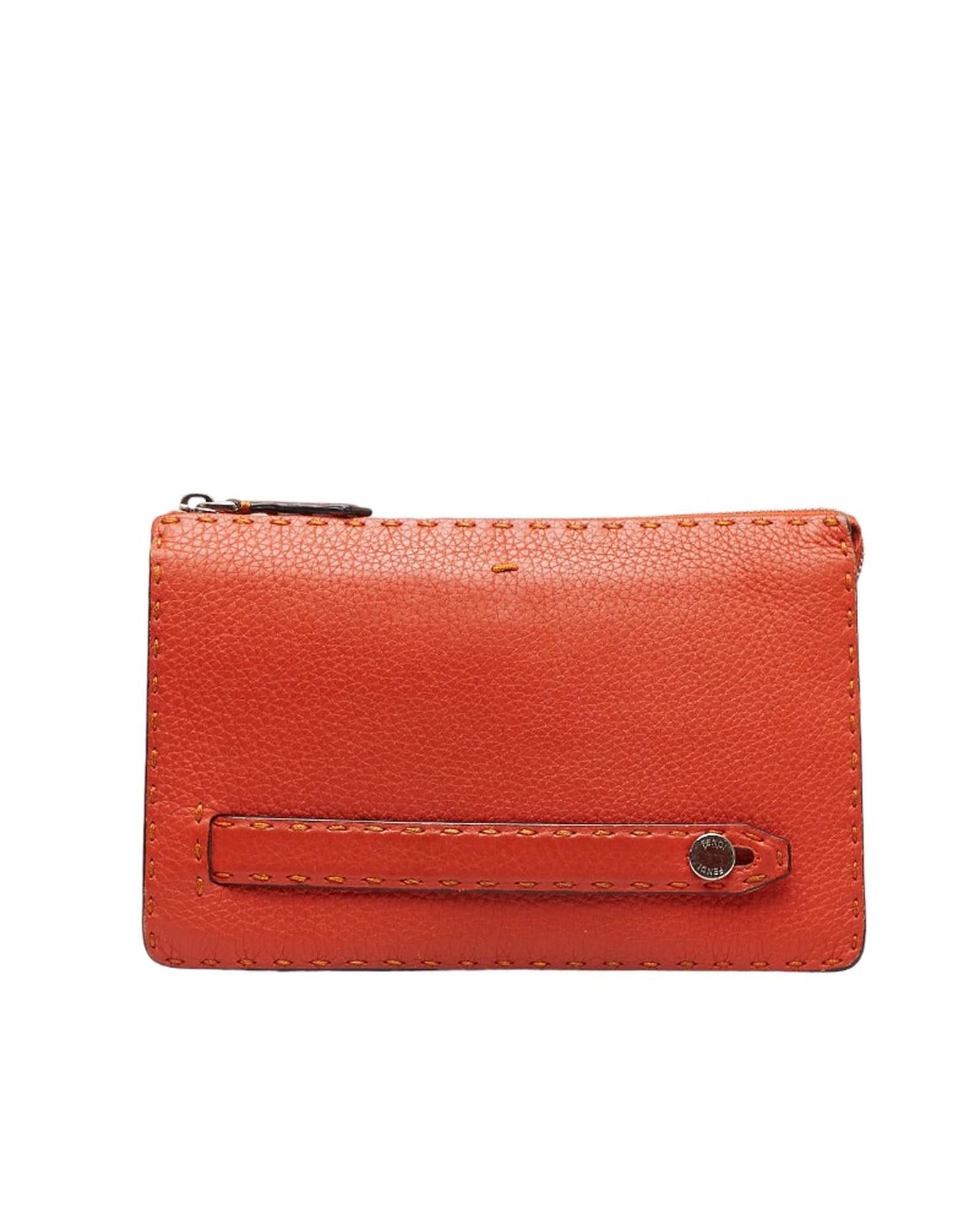 image of Fendi Orange Leather Clutch Bag, Women's