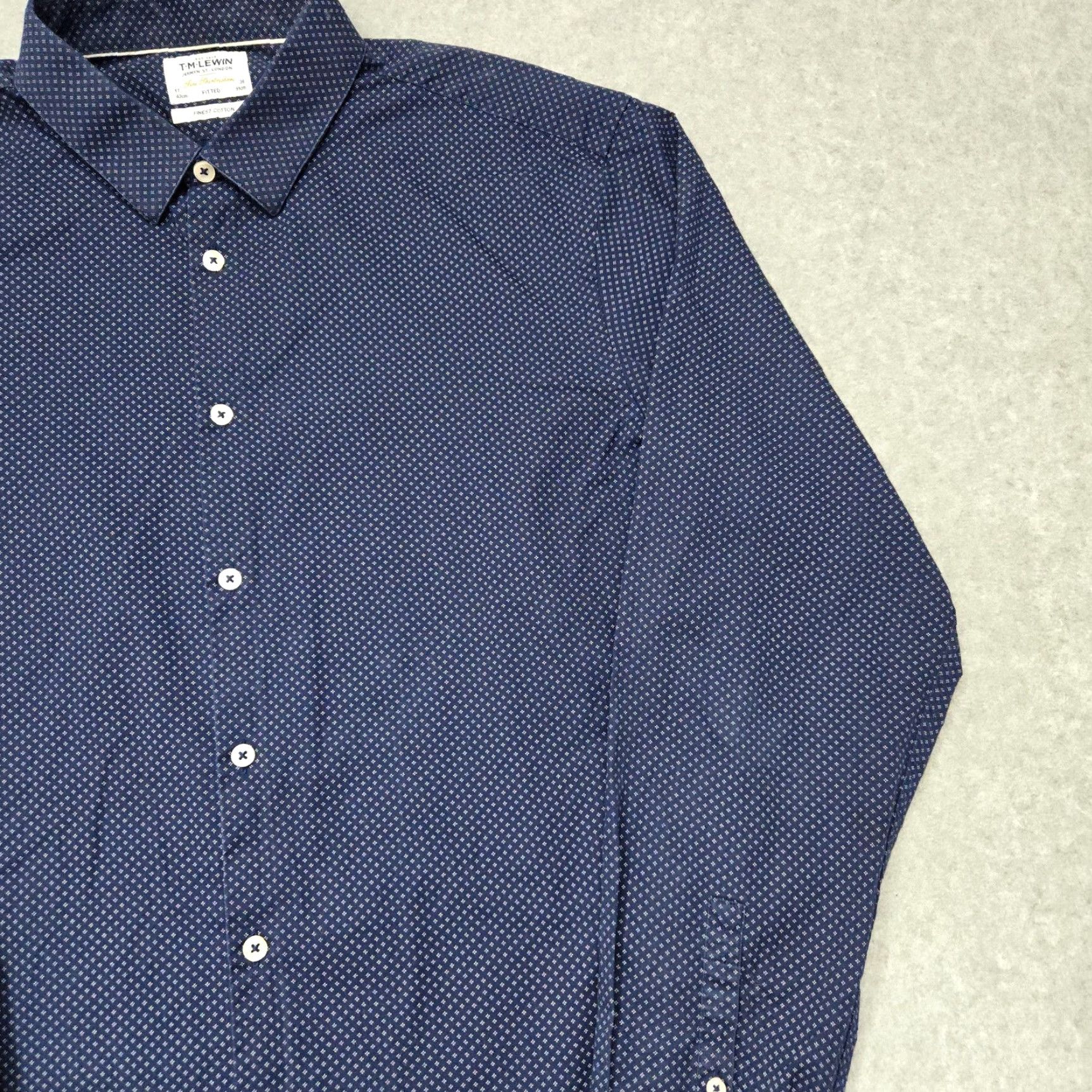 Vintage TM Lewin Shirt Mens 17 36 Navy Blue Fitted Dress Long Sleeve Patterned Button Up Formal Size 46R - 5 Thumbnail