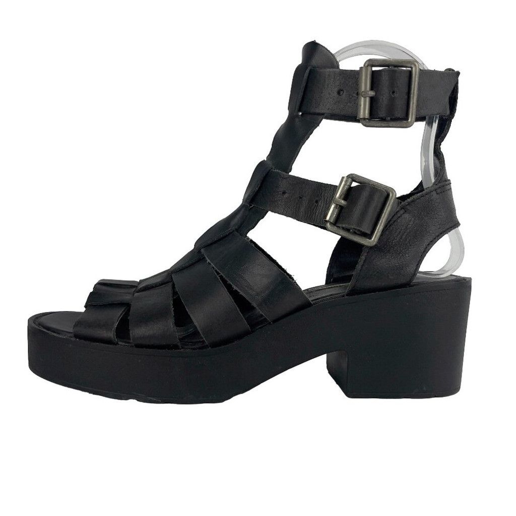 Windsor Smith WINDSOR SMITH Leather Block Heel Ankle Straps Black Sandal Size US 6 / IT 36 - 1 Thumbnail