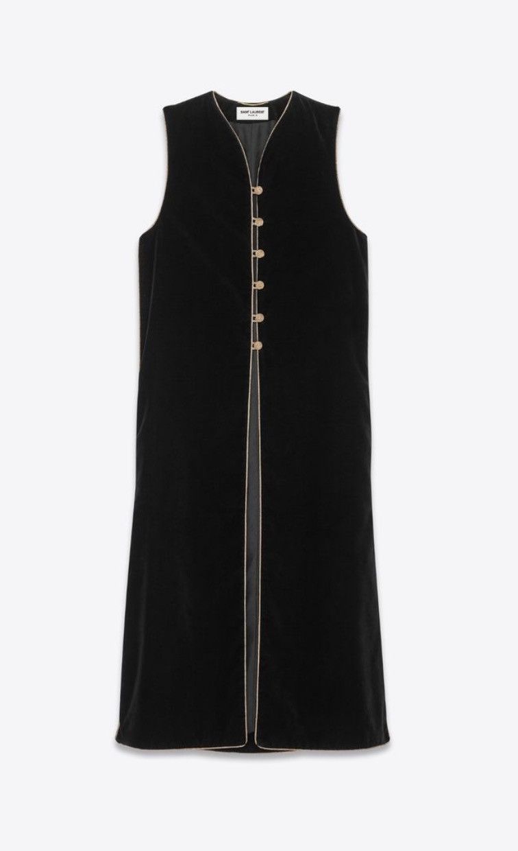 image of Saint Laurent Paris Saint Laurent Russian Cotton Velvet Tunic Vest Caftan Dress in Black, Women's (