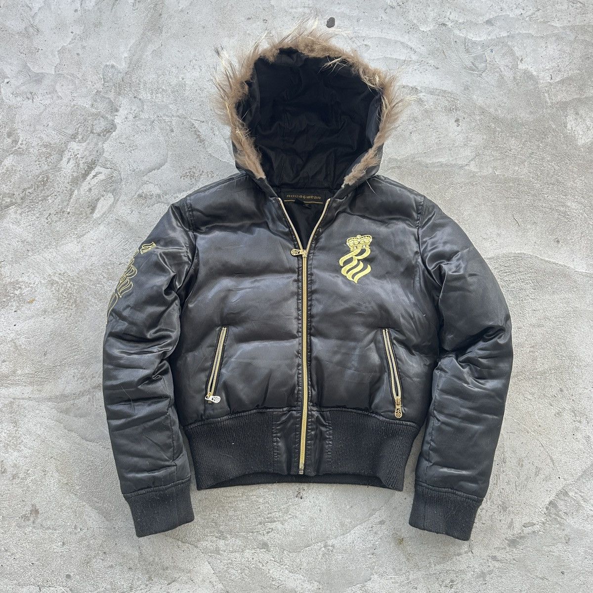 Vintage Y2K Rocawear Jacket Black Puffer Down Cropped Size M