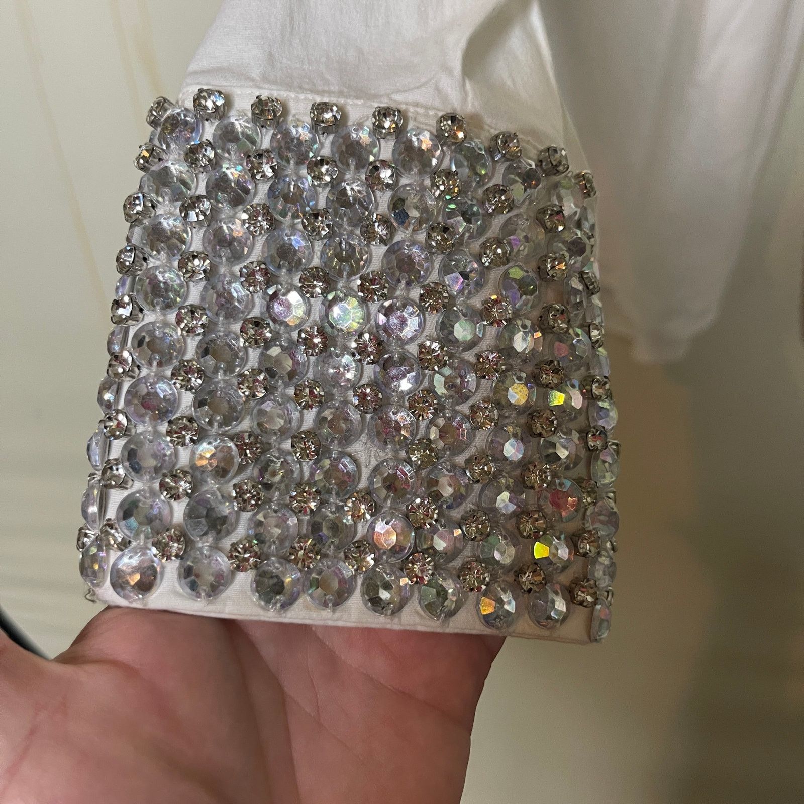 Retrofete Retrofete Katie Rhinestone Cuff Button Down Top White Silver Size M / US 6-8 / IT 42-44 - 4 Thumbnail