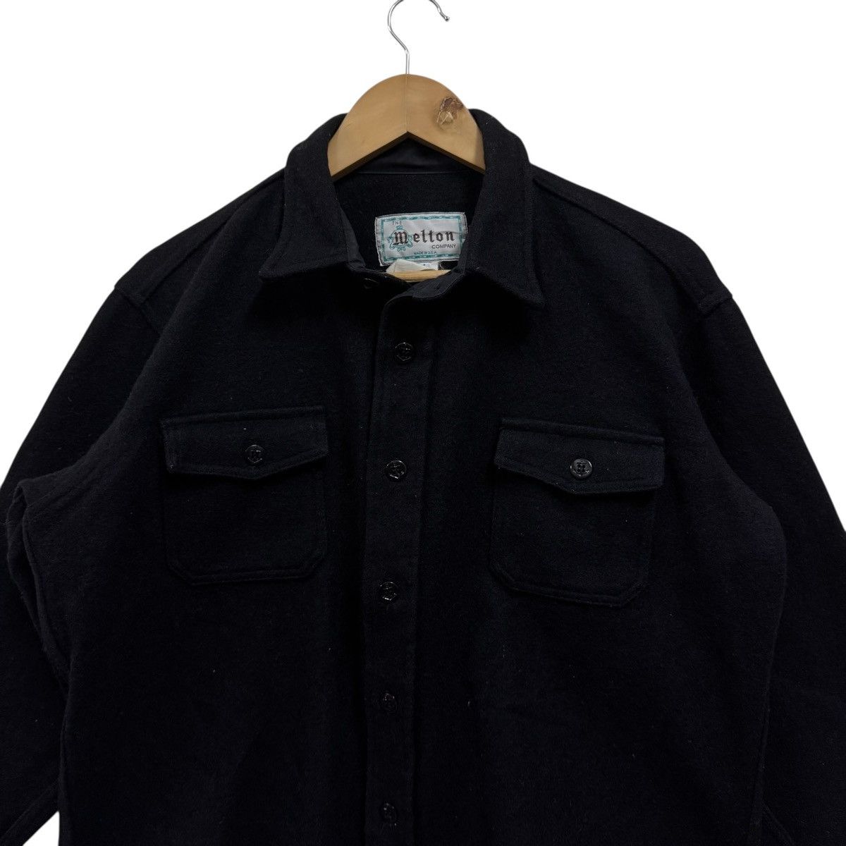 Vintage Vintage Melton Black Wool Shirt Button up Size US L / EU 52-54 / 3 - 3 Thumbnail