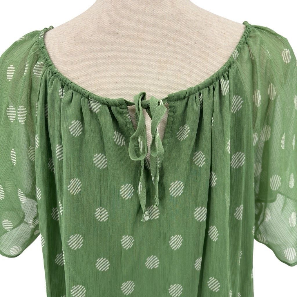 Other LC Lauren Conrad Geometric Print Sheer Chiffon Puff Sleeve Blouse Green Large 90 Size L / US 10 / IT 46 - 9 Thumbnail
