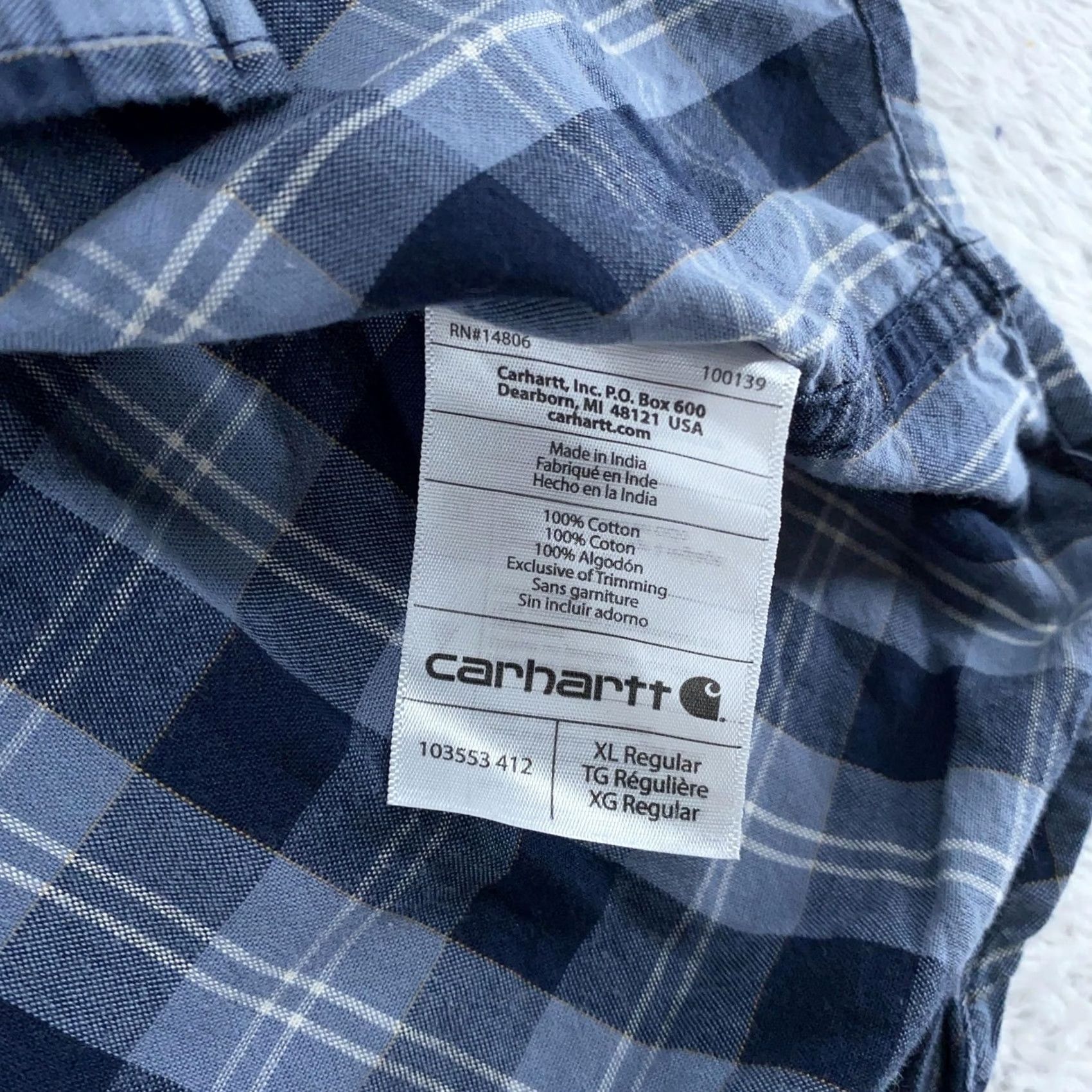 Carhartt Carhartt Shirt Men’s XL Chambray Blue S/S Button-Down Relaxed Fit Plaid Pocketed Breathable Lightweight Capable Uneven Size US XL / EU 56 / 4 - 7 Thumbnail
