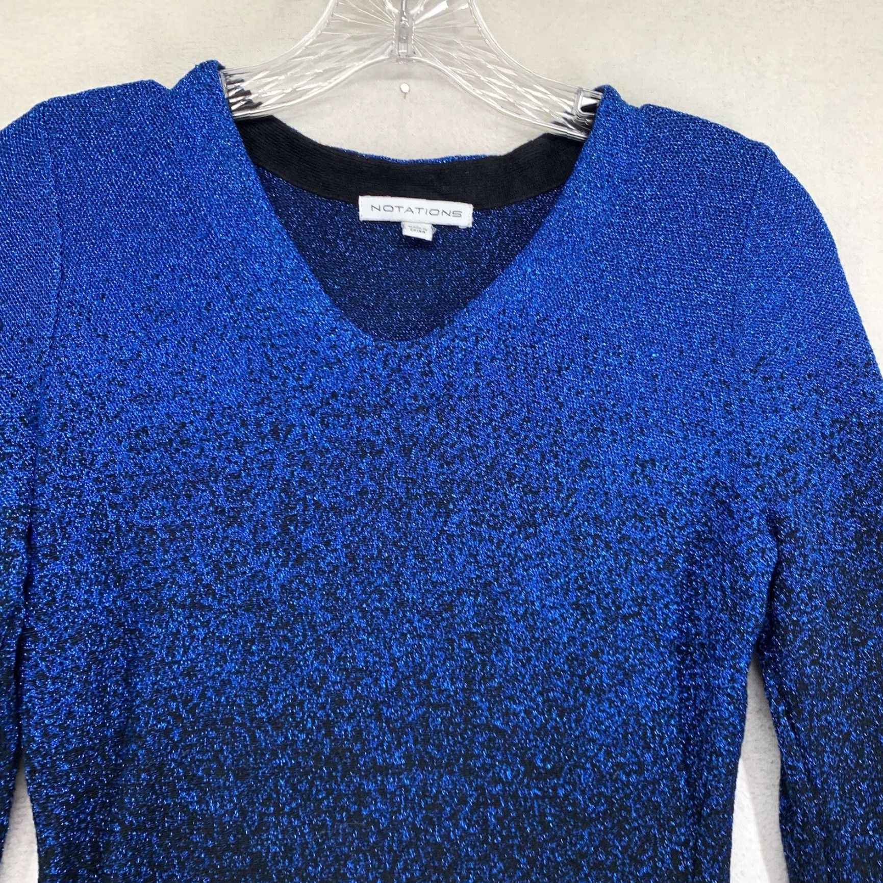 Vintage VINTAGE Notations Blouse Womens Small Black & Blue Metallic Textured V-Neck Long Sleeve Size S / US 4 / IT 40 - 3 Thumbnail