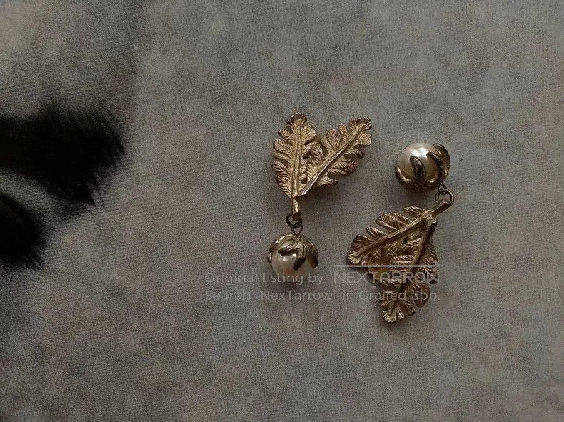 1990s Kenzo Silver Leaf Pearl Clip Earrings.