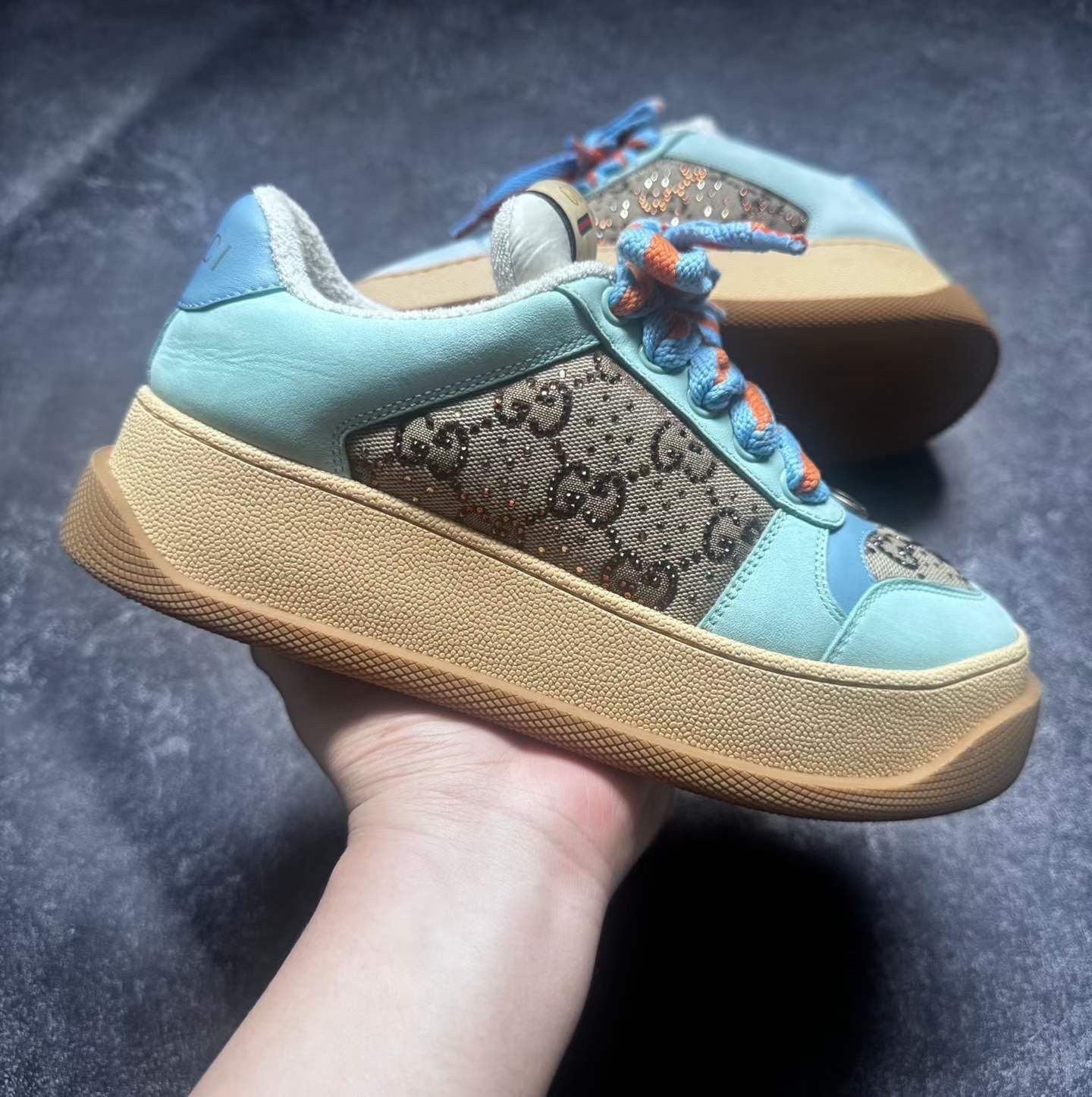 Gucci Gucci Platform Distressed Sneakers Brown Blue Size US 4.5 / IT 34.5 - 1 Thumbnail