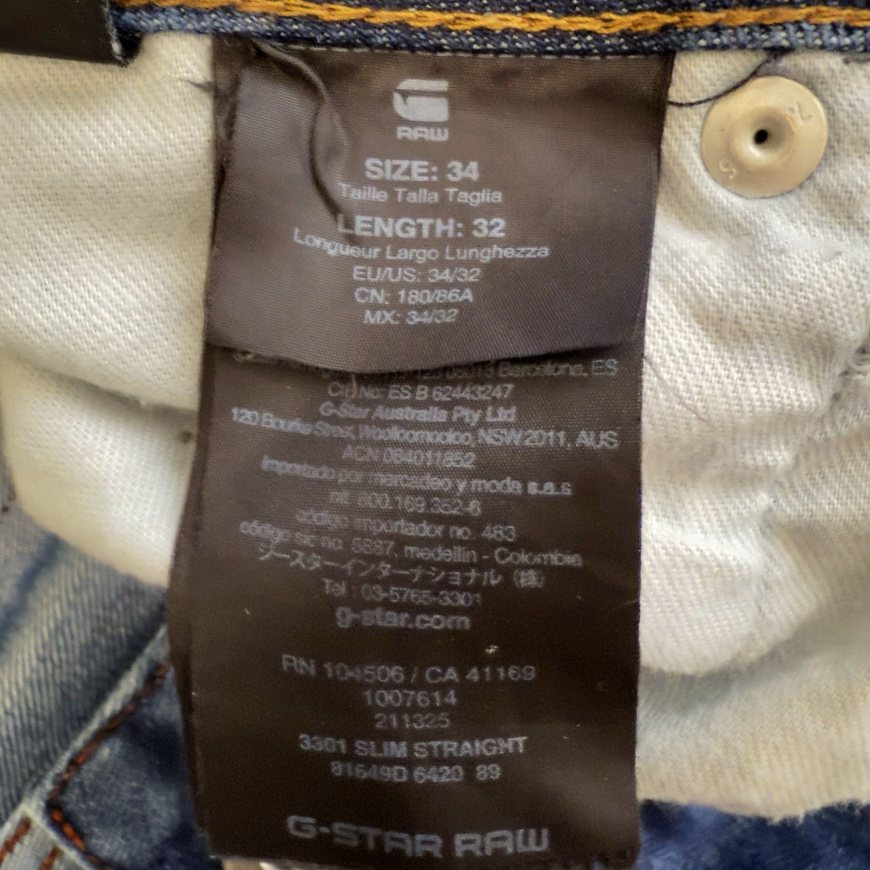 Vintage G-RAW Jeans Blue 100% Cotton Slim Straight Mens 34x32 Size 34 Inseam 32 Regular Easy Fit Womens? Size US 34 / EU 50 - 4 Thumbnail