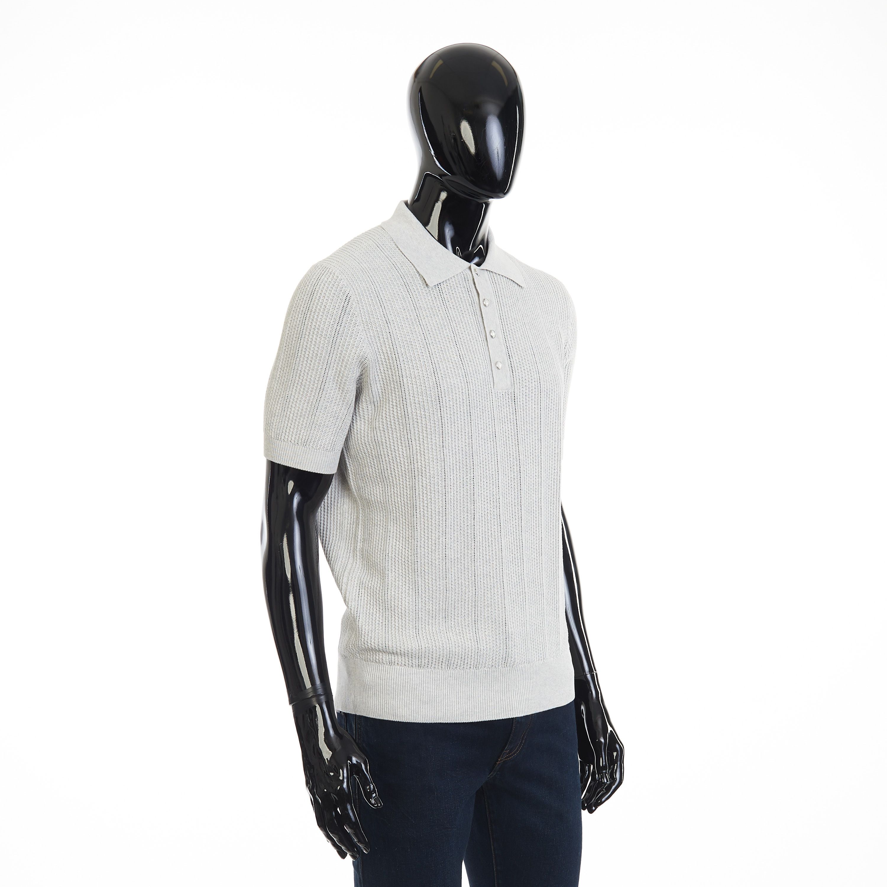 Brunello Cucinelli Textured Rib Knit Polo - Light Grey Cotton Size US XXL / EU 58 / 5 - 8 Thumbnail