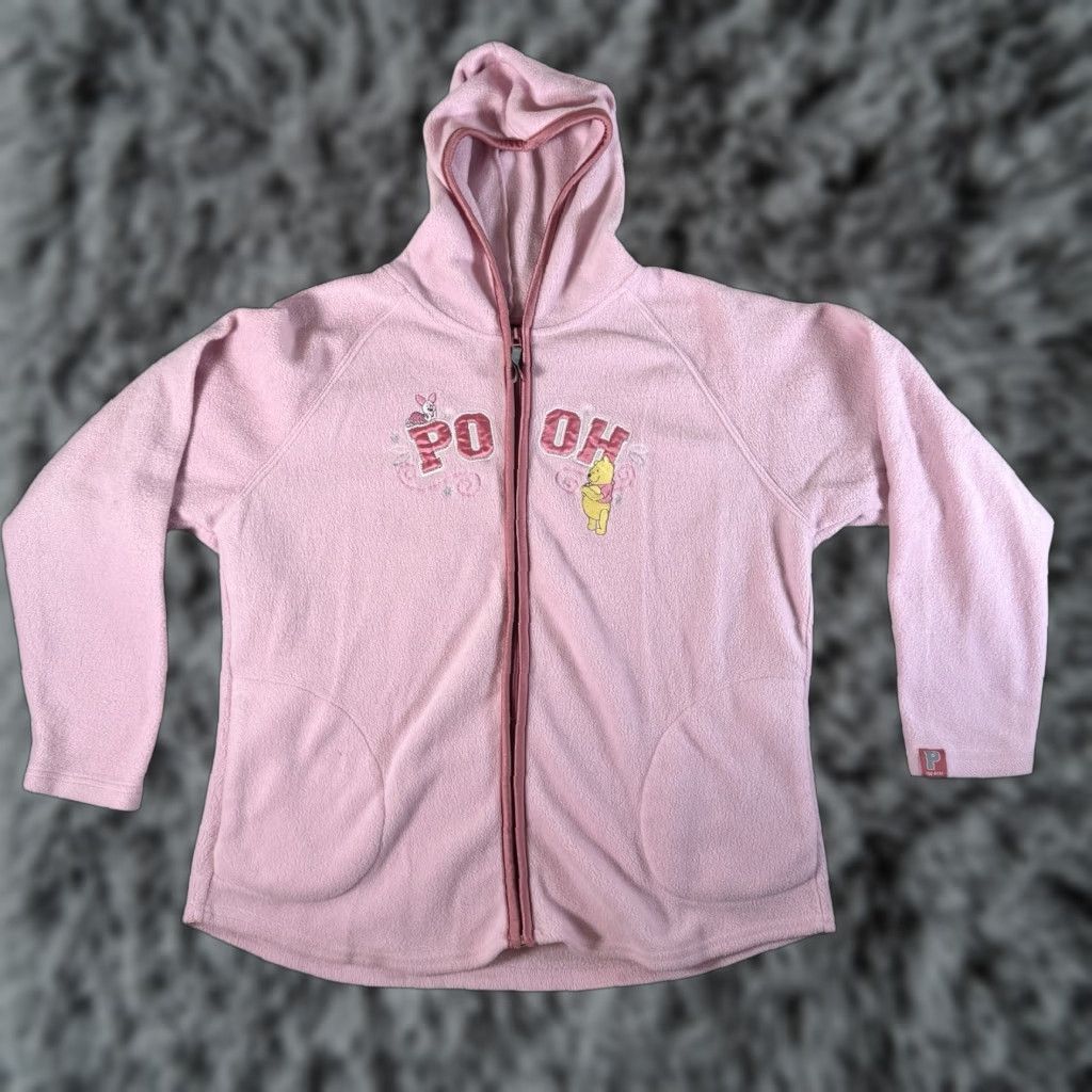 Disney Hoodie XL Pink Winnie the Pooh Full Zip Fleece Retro Y2K Kawaii Cozy Women
