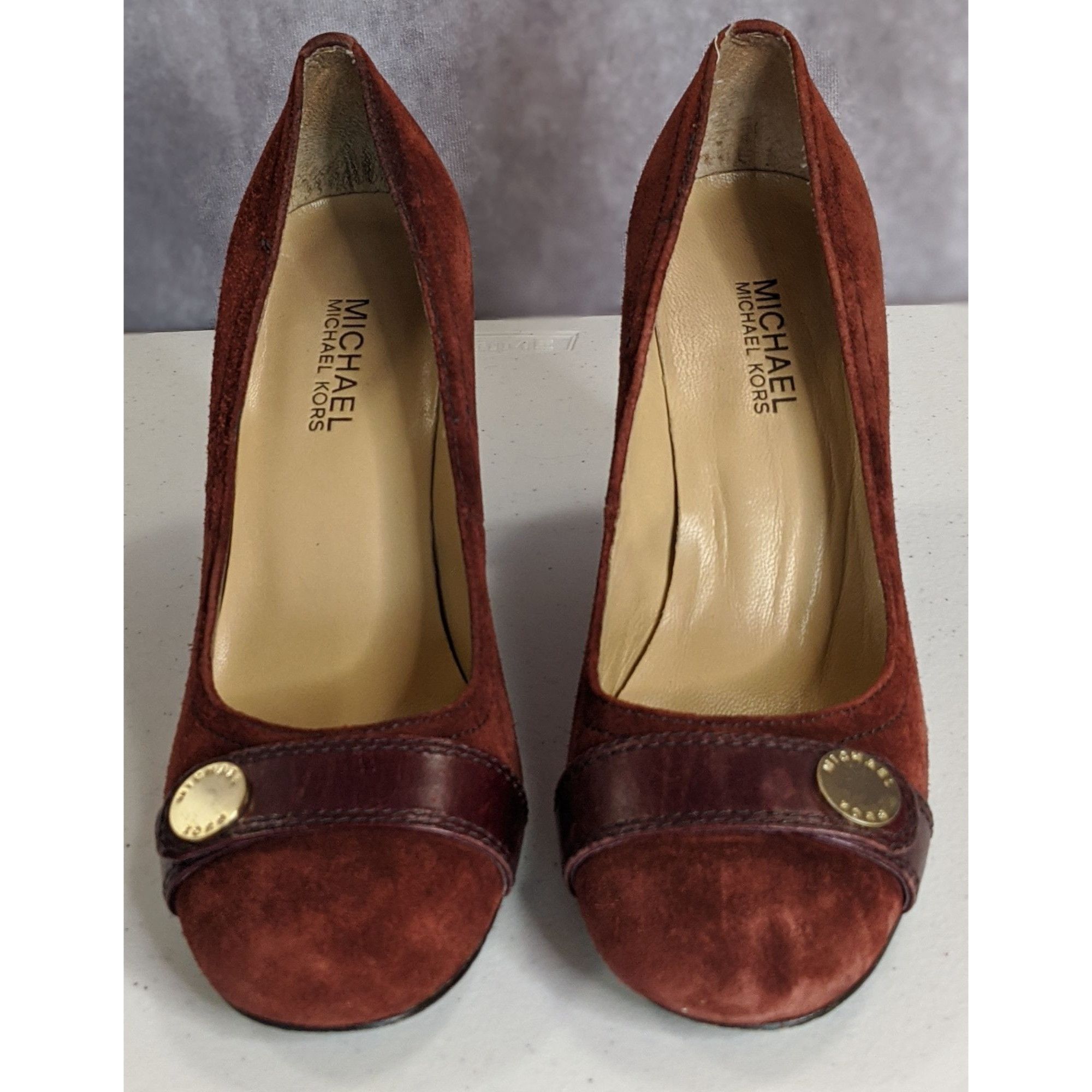 Michael Kors Michael Michael Kors Burnt Sienna Suede Heels With Gold Deta Size US 6.5 / IT 36.5 - 2 Thumbnail