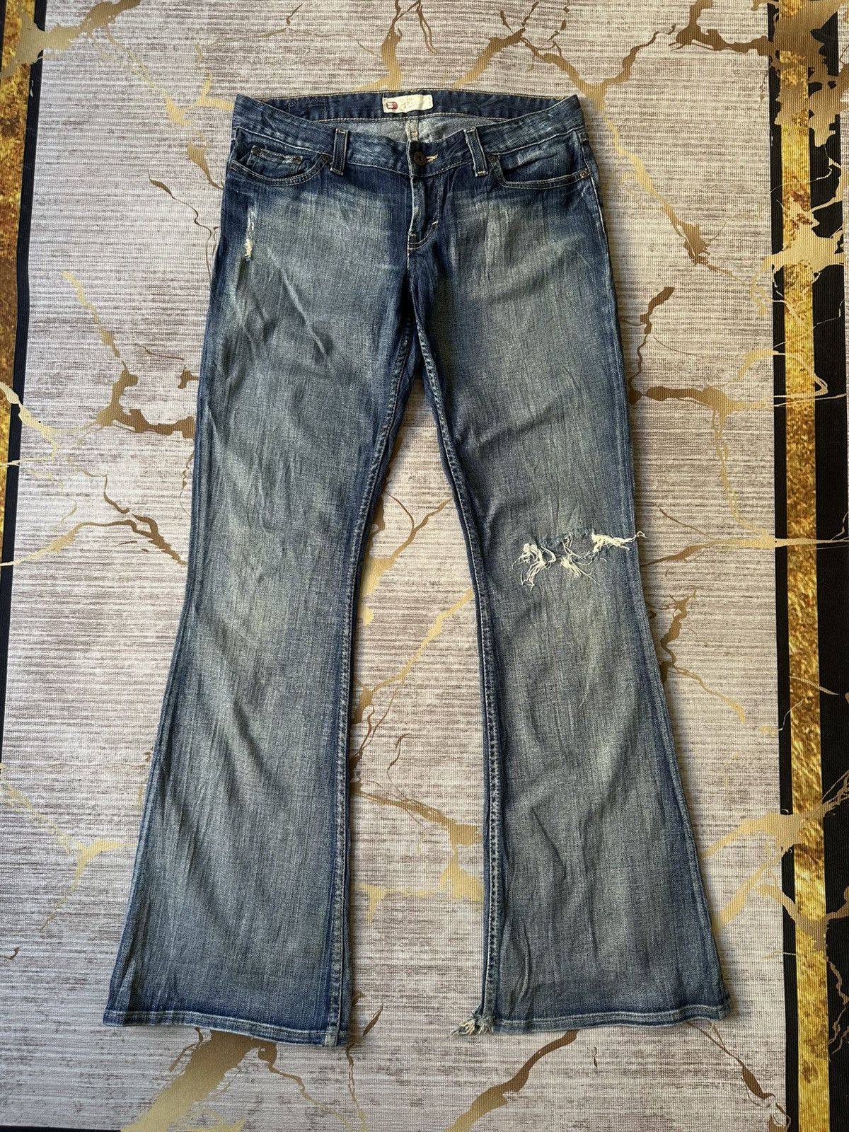 Japanese Brand FLARE Bike Denim Distressed Low Rise Jeans Size US 32 / EU 48 - 3 Thumbnail
