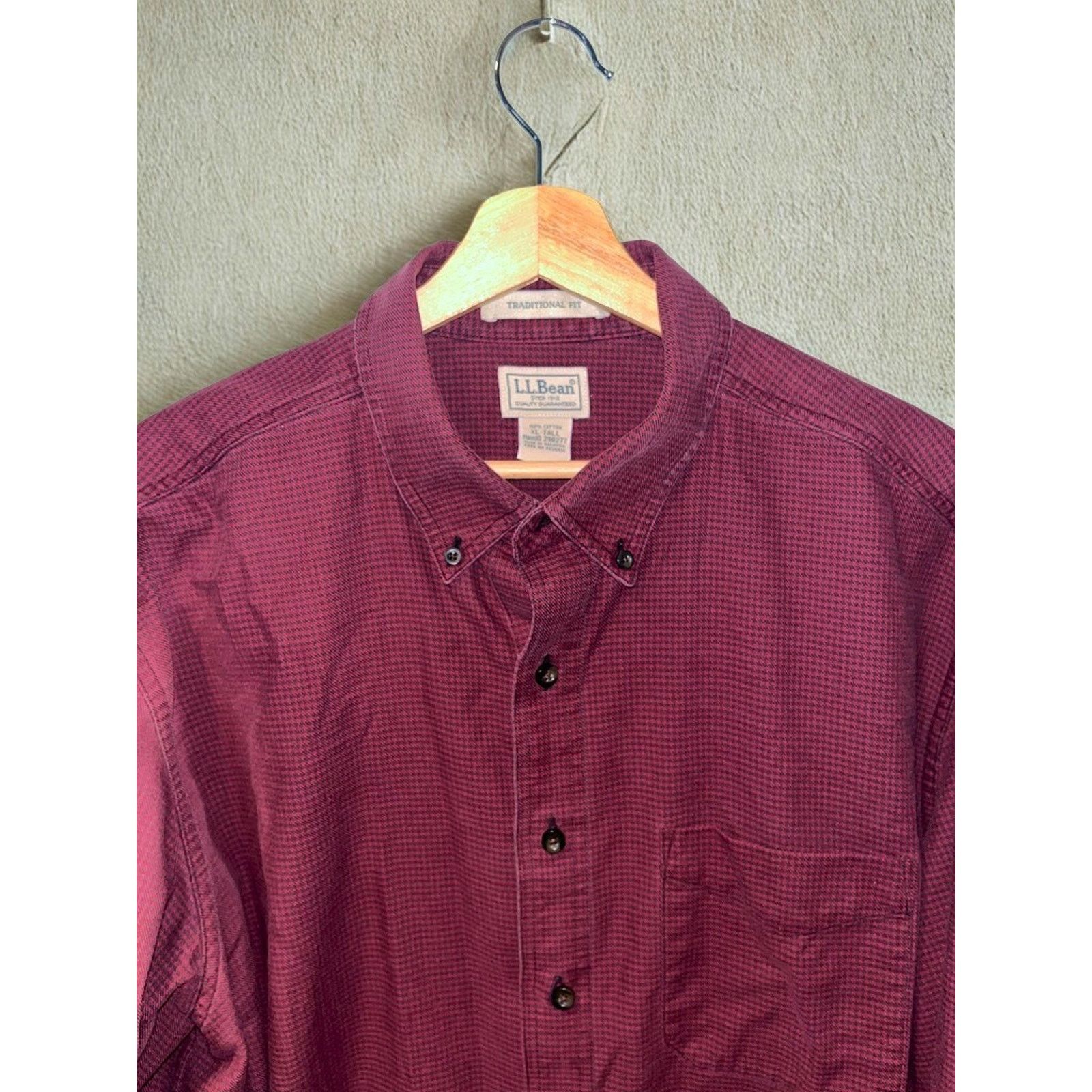 L.L. Bean LL Bean Flannel Shirt XLT Burgundy Houndstooth Button Down Size US XL / EU 56 / 4 - 6 Thumbnail