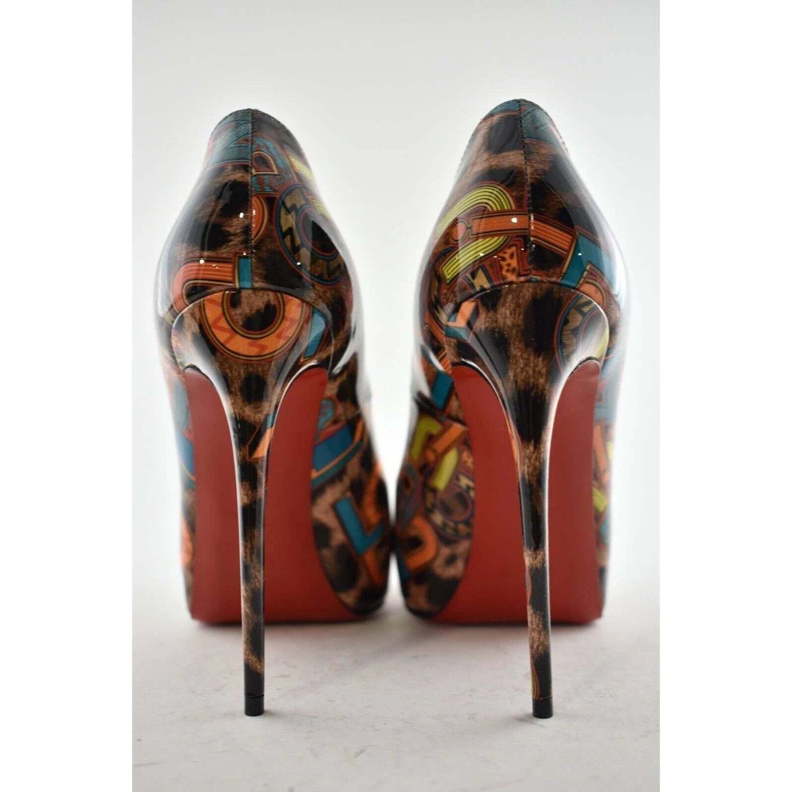 Christian Louboutin New Very Prive 120 Black Brown Leopard Patent Heel Pump 37.5 Size US 7.5 / IT 37.5 - 7 Thumbnail