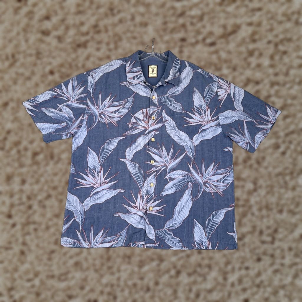 Paradise Jamaica Jaxx Shirt Men XL Blue Floral Silk Hawaiian Beach Designer Button-Up Short Sleeve Size US XL / EU 56 / 4 - 1 Thumbnail