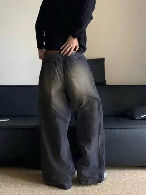 Jean Vintage Washed Retro Wide Leg Denim Jeans Size US 32 / EU 48 - 3 Thumbnail