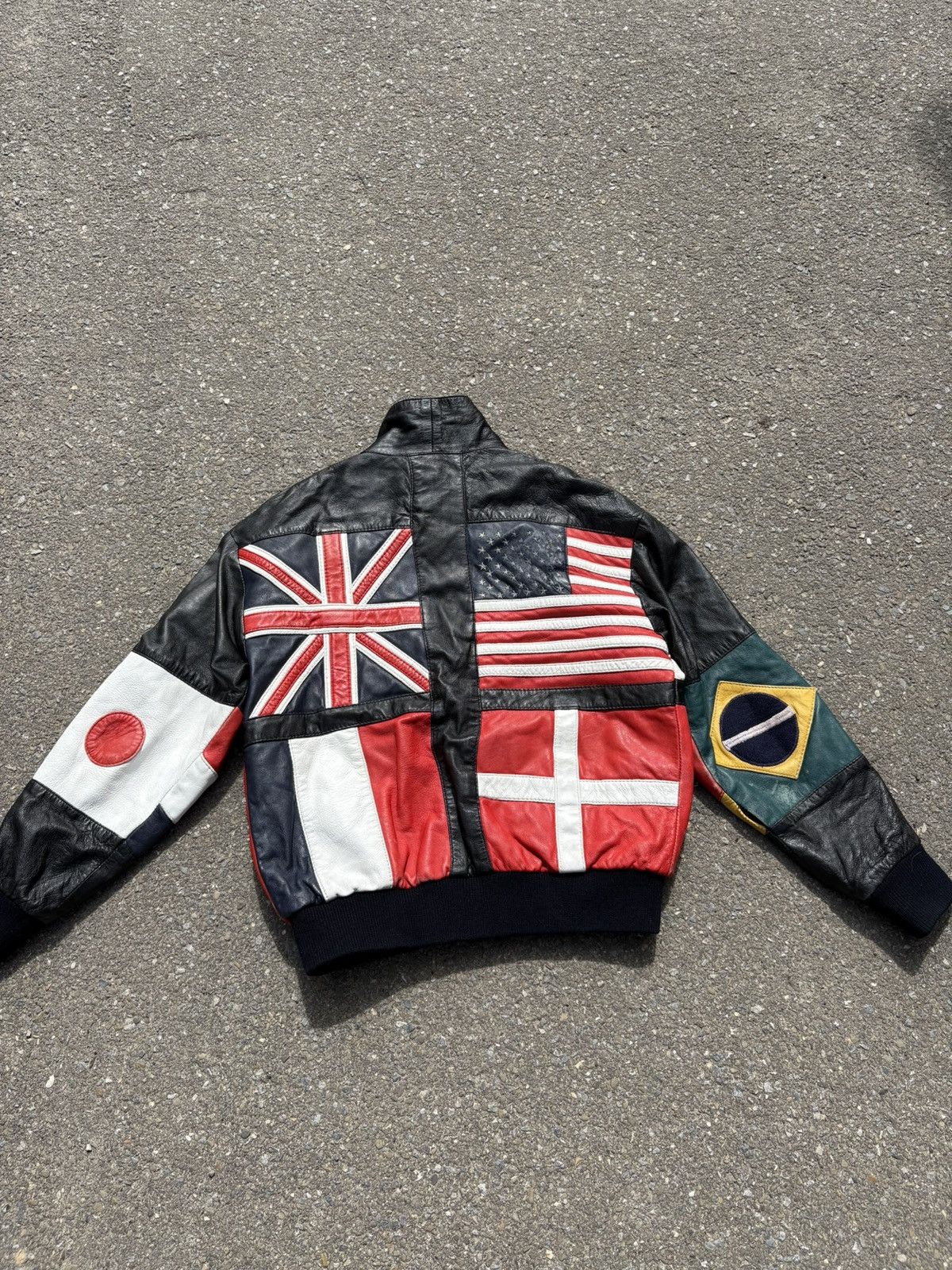 Vintage Vintage 80s Multi-Flag Leather Bomber Jacket by Akaso Size US M / EU 48-50 / 2 - 2 Thumbnail