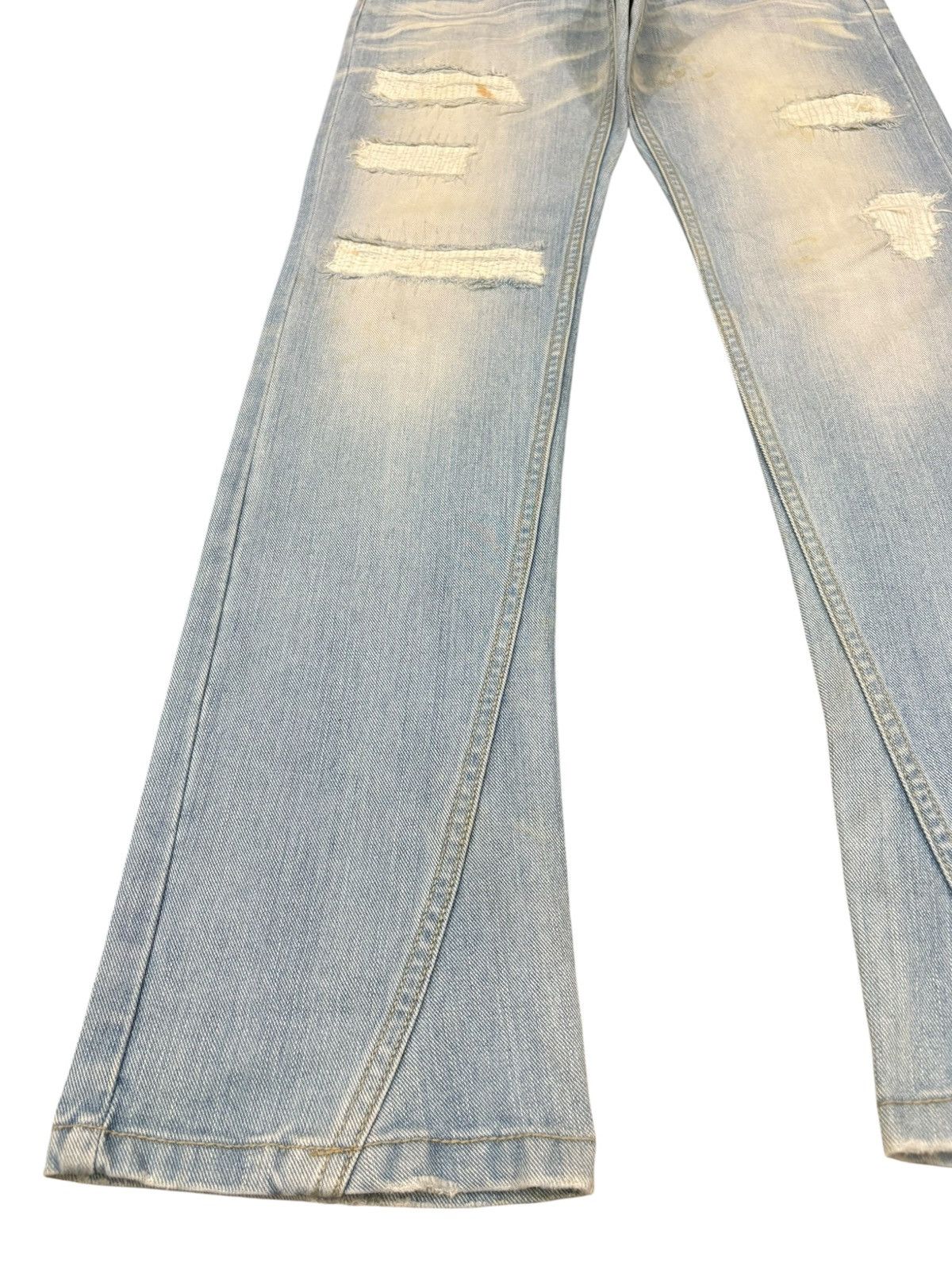 Japanese Brand Vintage Japanese Sashiko Distressed Spiral Leg Flare Jeans Size US 30 / EU 46 - 6 Thumbnail
