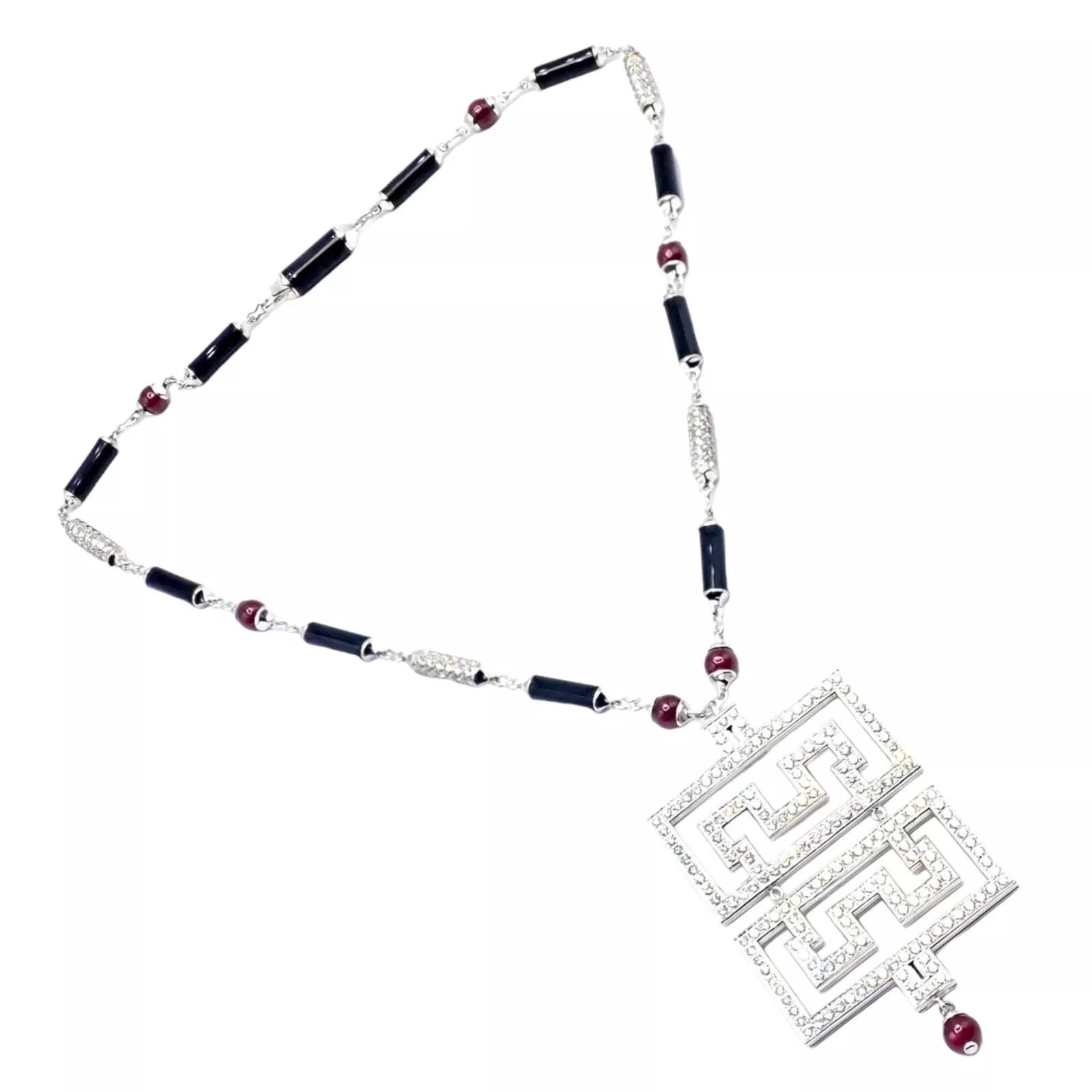 Cartier 18k White Gold Onyx Ruby Diamond Pendant Necklace Size ONE SIZE - 1 Thumbnail