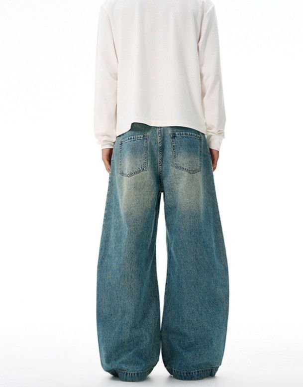 Japanese Brand American street whiskered baggy men's wide-leg curved jeans Size US 32 / EU 48 - 4 Thumbnail