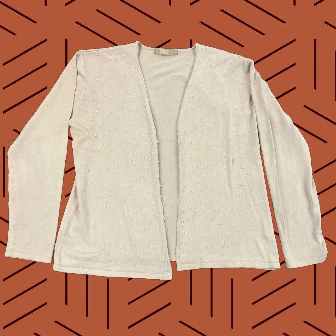 Vintage SEDA Sweater Womens 46 Ivory White Beaded Open Front Seda Silk 3/4 Sleeve Top Size S / US 4 / IT 40 - 1 Thumbnail
