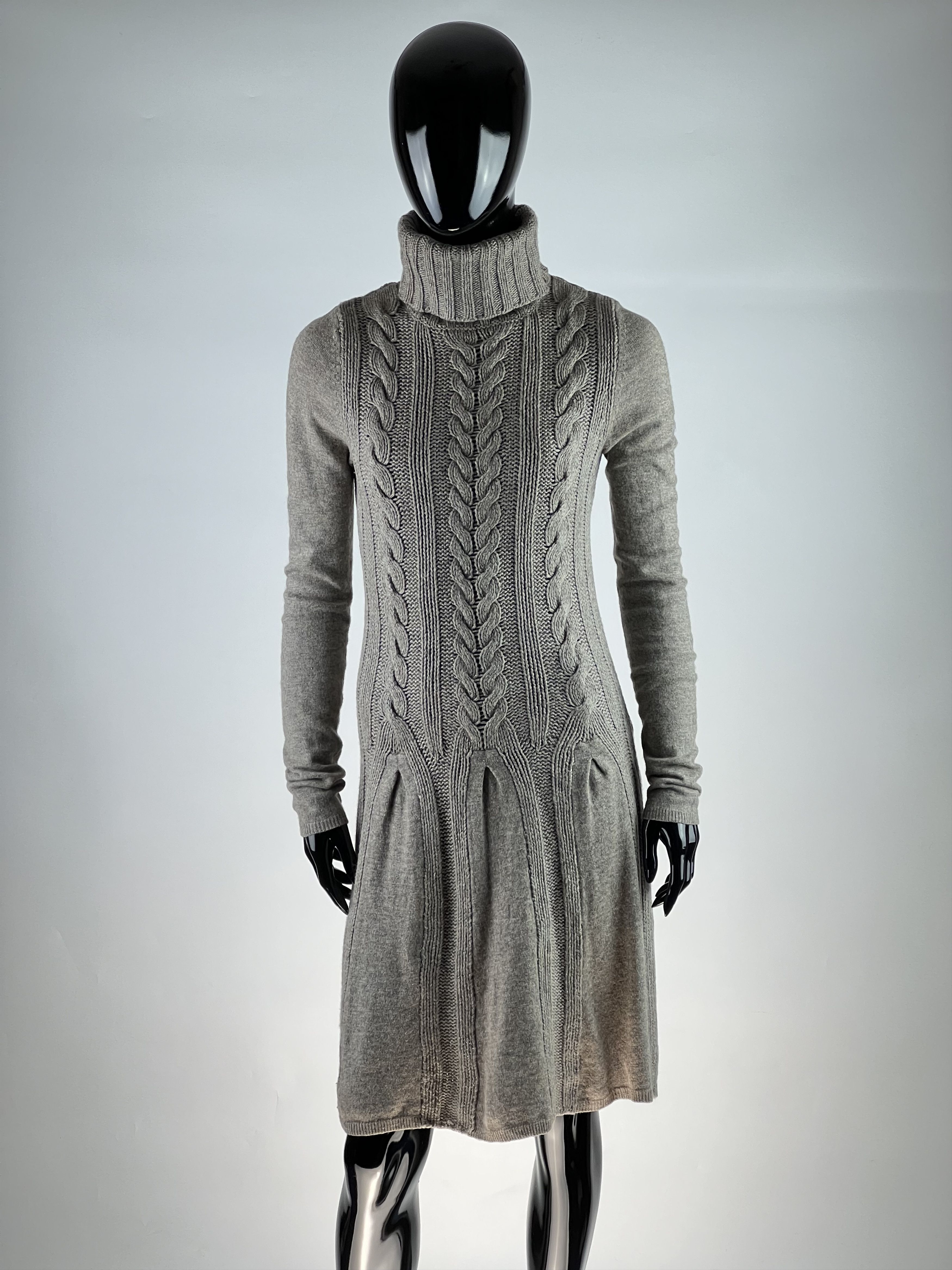 Designer Set Wool Cashmere Cable Knit Turtleneck Long Sleeve Dress Size XS / US 0-2 / IT 36-38 - 1 Thumbnail