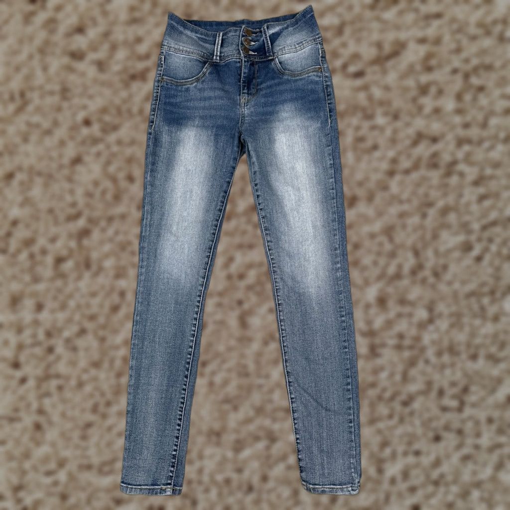 Vintage Wallflower Jeans Womens Skinny Jeans 5 Regular Fit Blue Denim Distressed Mid Rise Cotton Spandex Casual Size 27" / US 4 / IT 40 - 1 Thumbnail