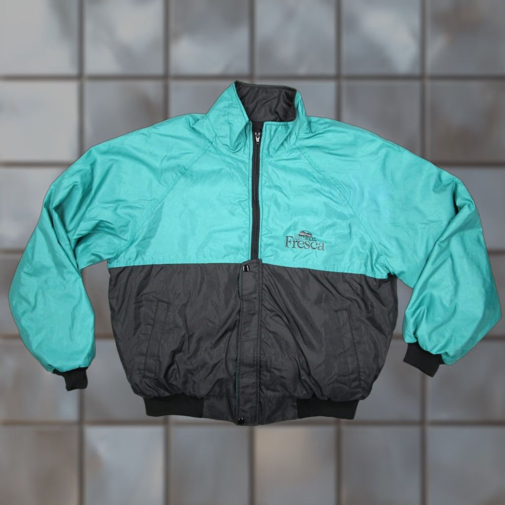 Vintage VINTAGE K-Products Jacket Mens Large Green Full Zip Pockets 90s Logo San Miguel Fresca Beer Bomber Jacket - Nylon Lined Size US L / EU 52-54 / 3 - 1 Thumbnail